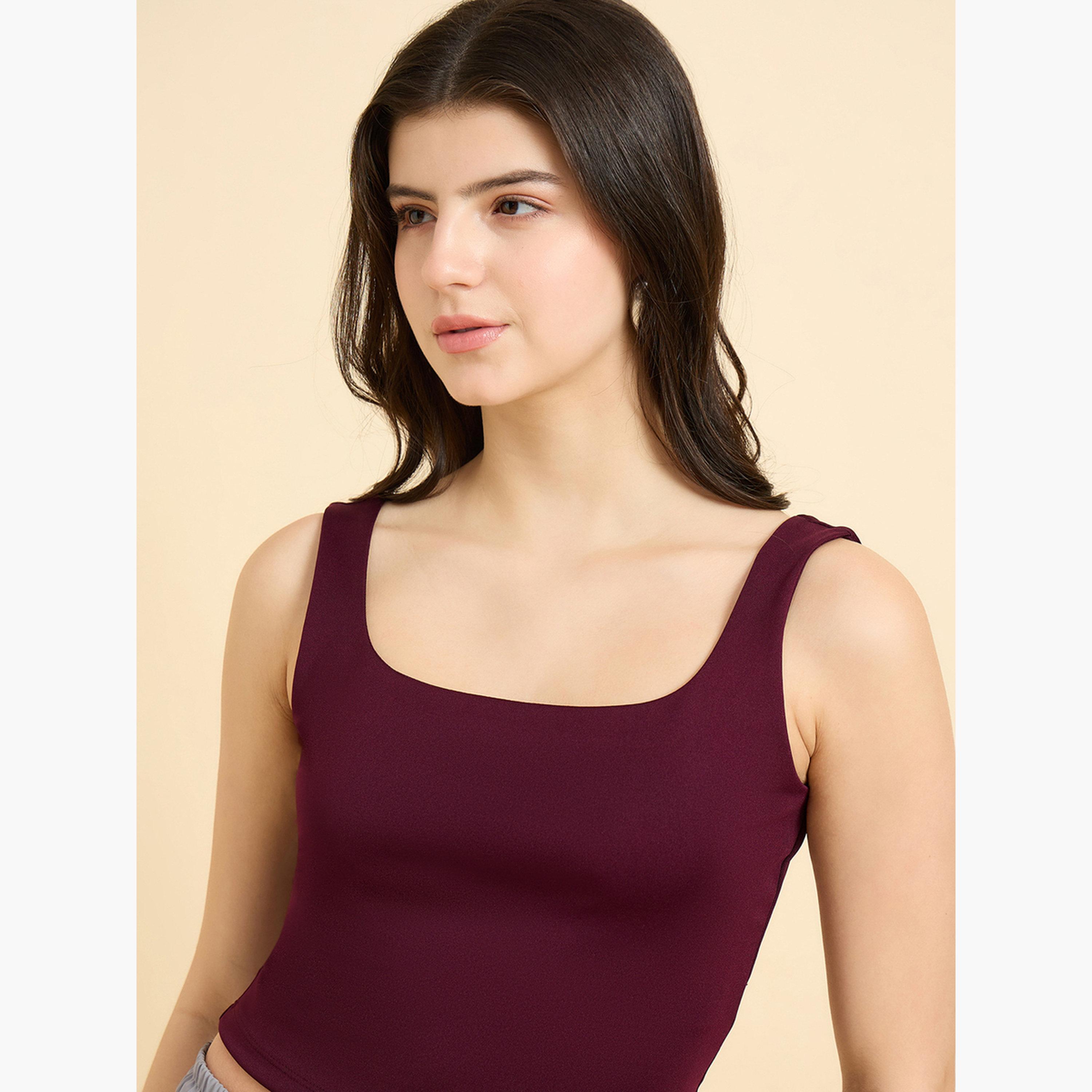 Outzidr X Styli Maroon Square Neck Tank Top-women-clothing-tshirts-image-4