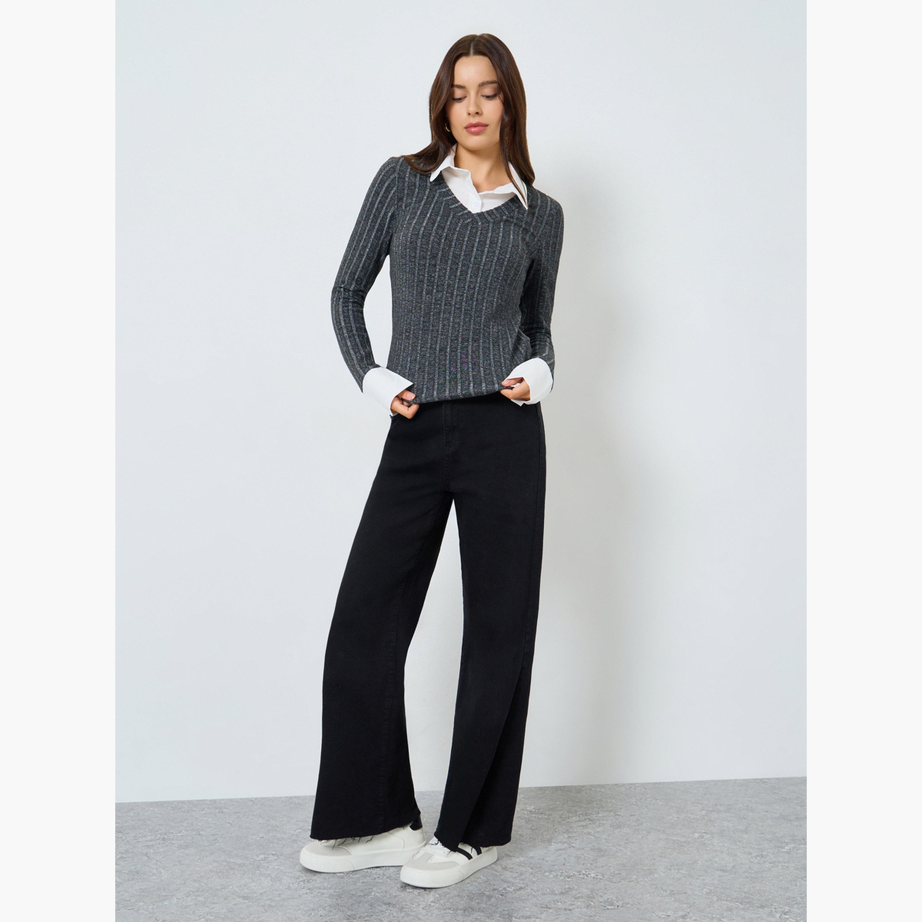 Styli Grey Long Sleeve Knit Top-women-clothing-tshirts-image-2