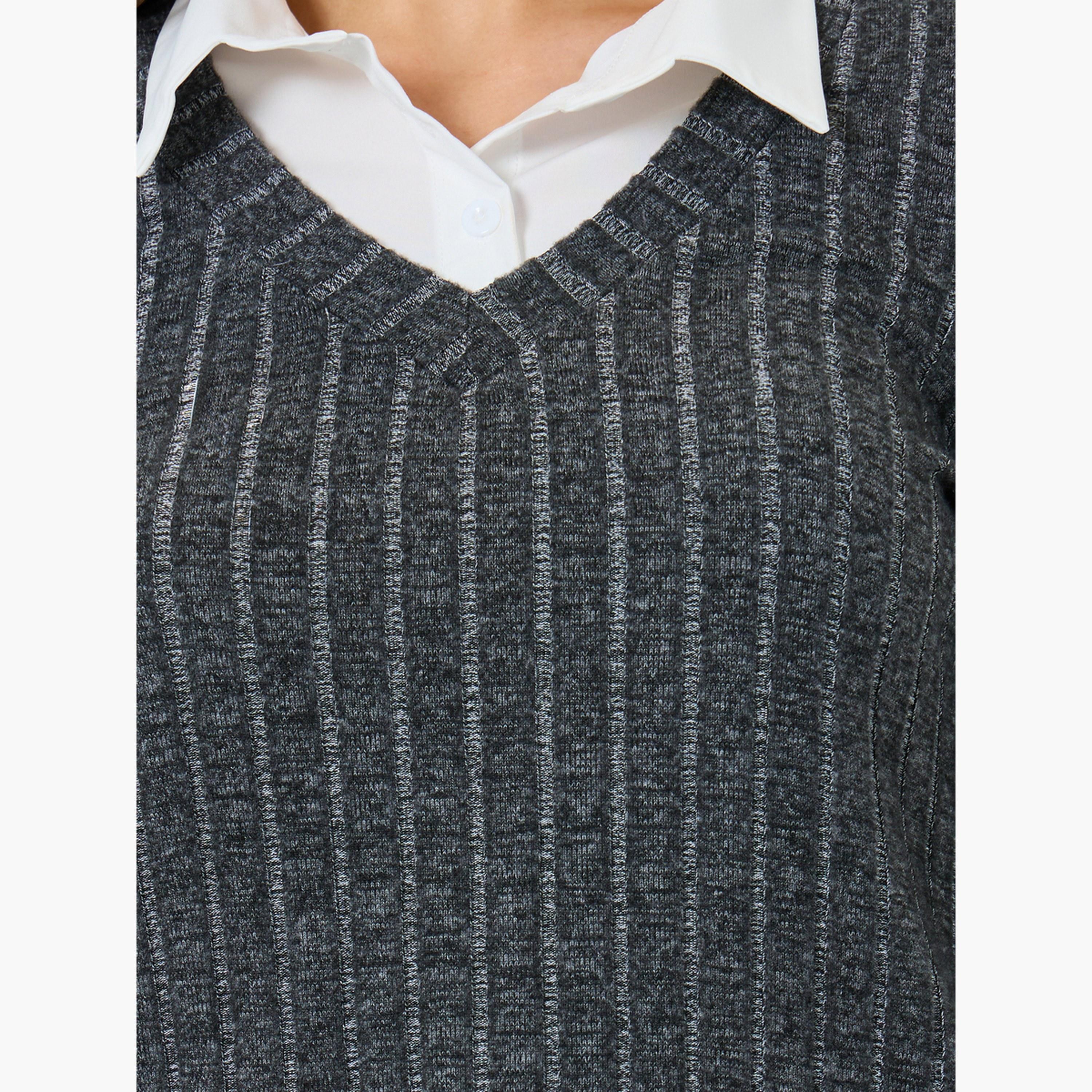 Styli Grey Long Sleeve Knit Top-women-clothing-tshirts-image-4