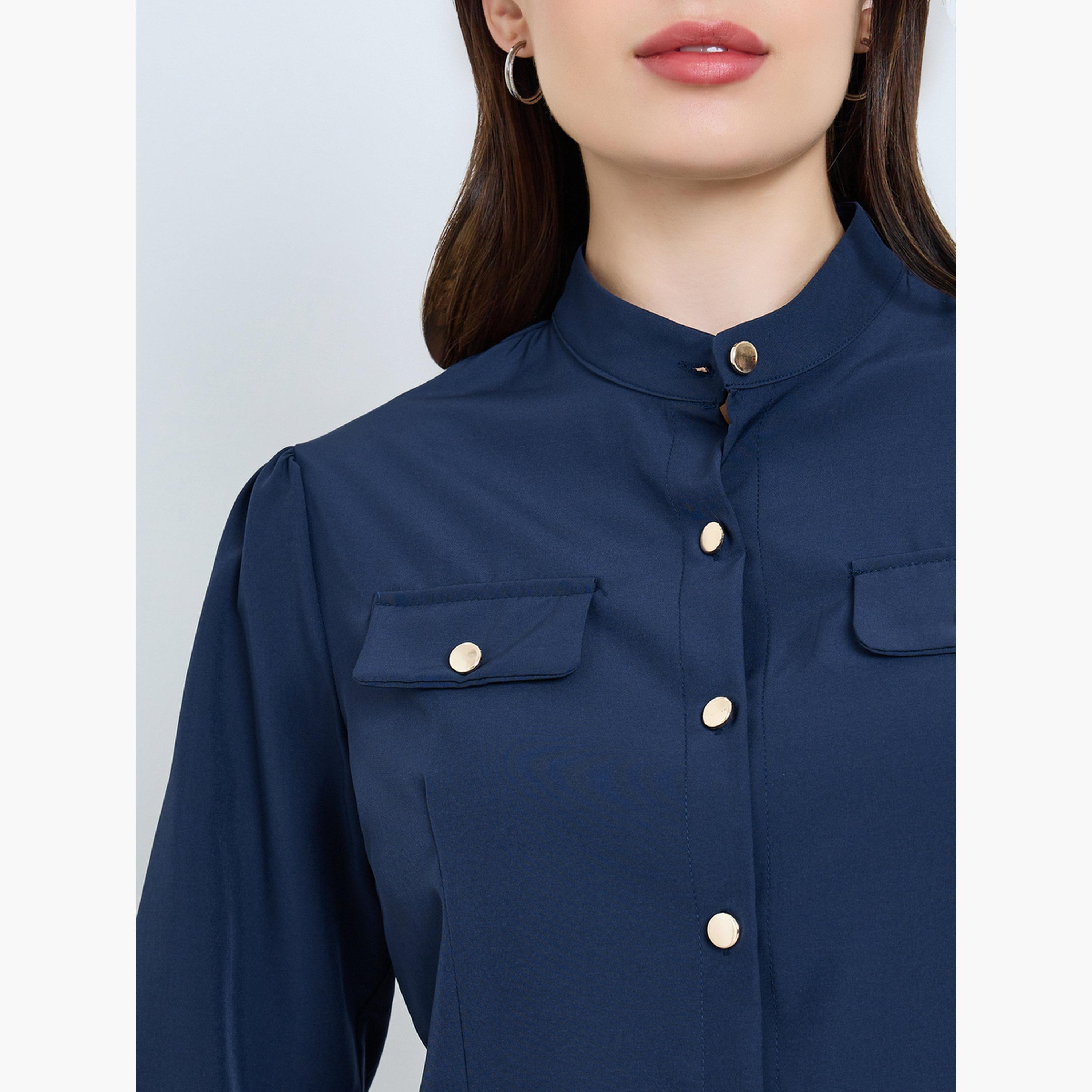 Styli Navy Blue Long Sleeve Buttoned Blouse-women-clothing-shirtsandblouses-blouses-image-3