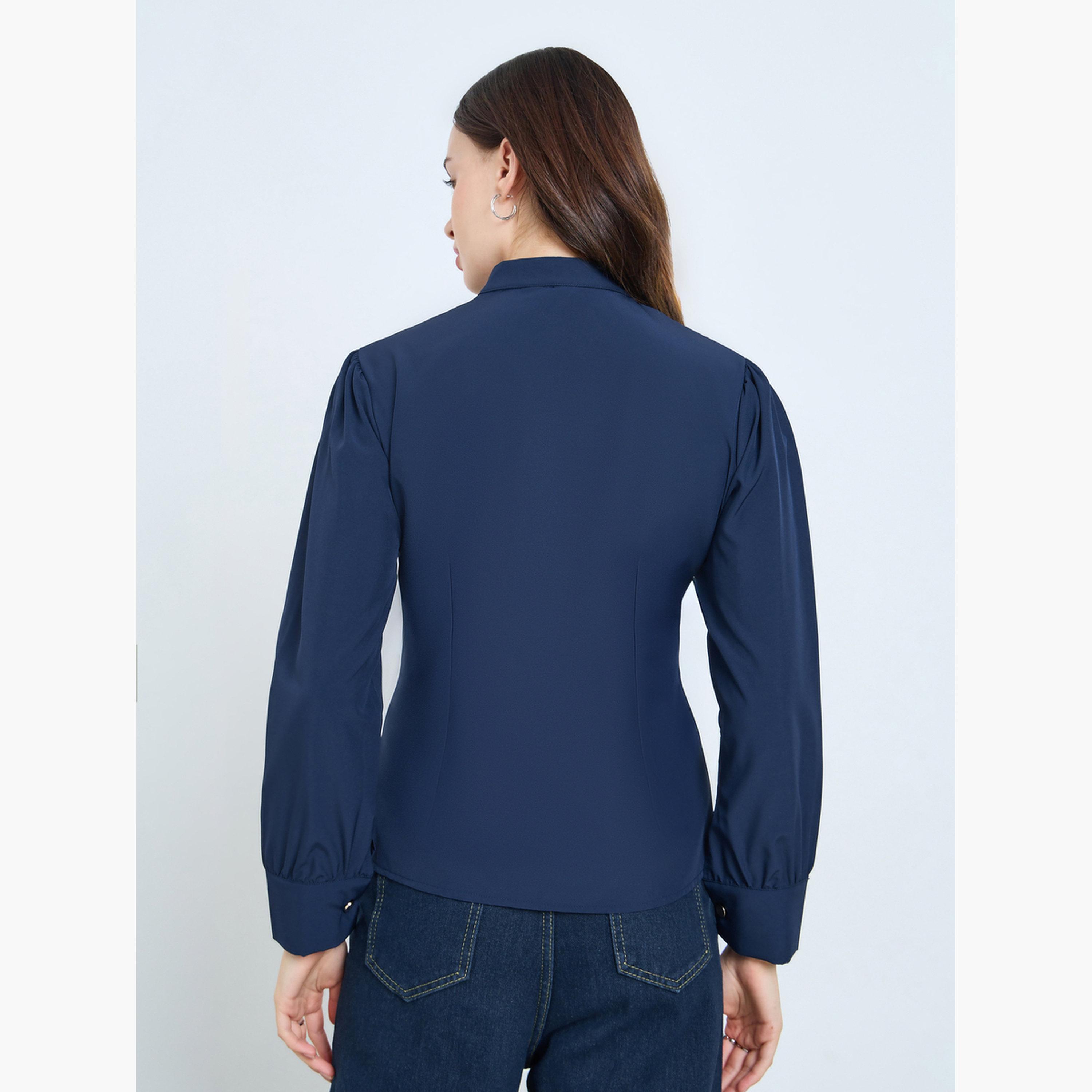 ستايلي - بلوزة زرقاء داكنة بأكمام طويلة وأزرار-women-clothing-shirtsandblouses-blouses-image-4