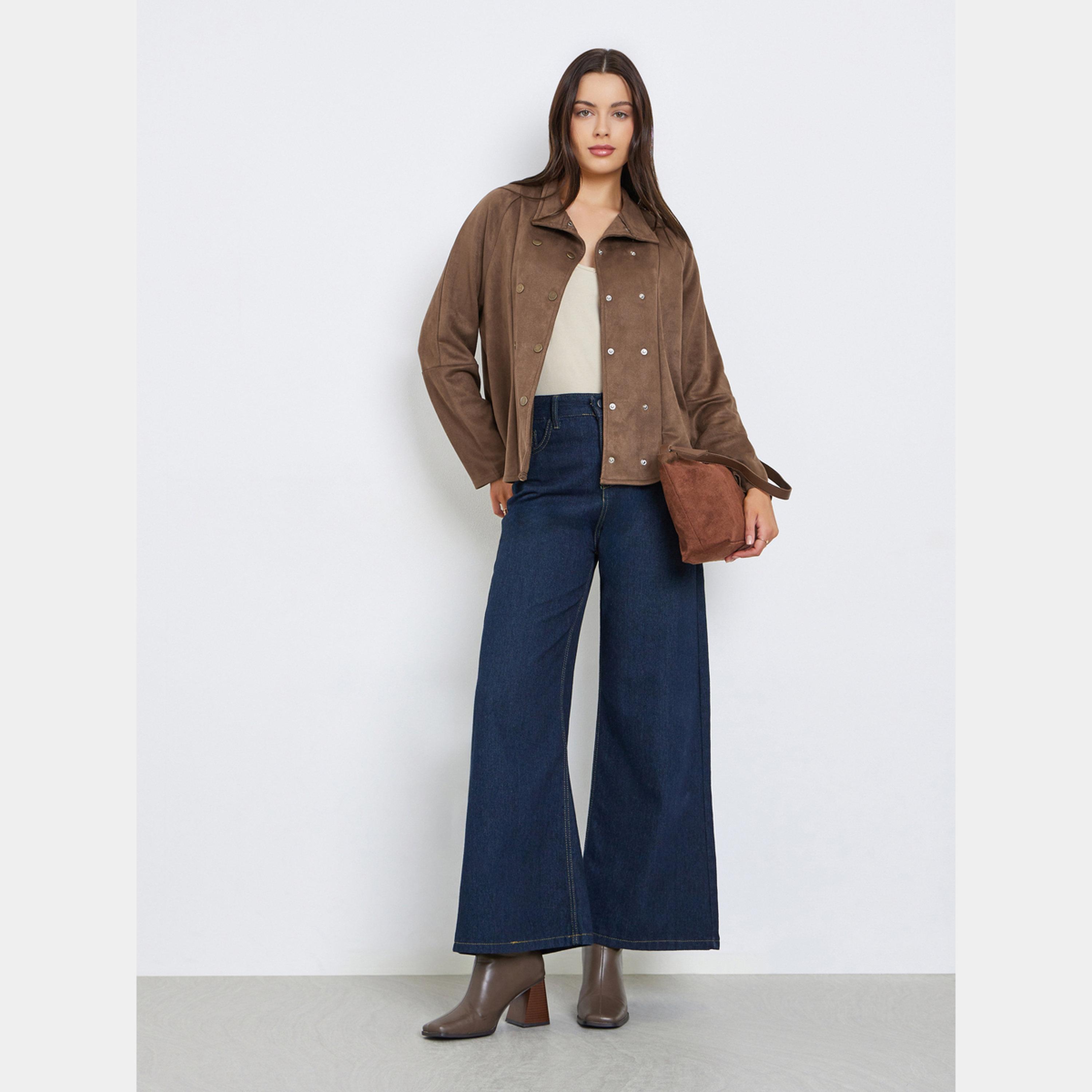 ستايلي - سترة نسائية سادة بأكمام طويلة وياقة وأزرار-women-winterwear-coatsandjackets-jackets-image-2