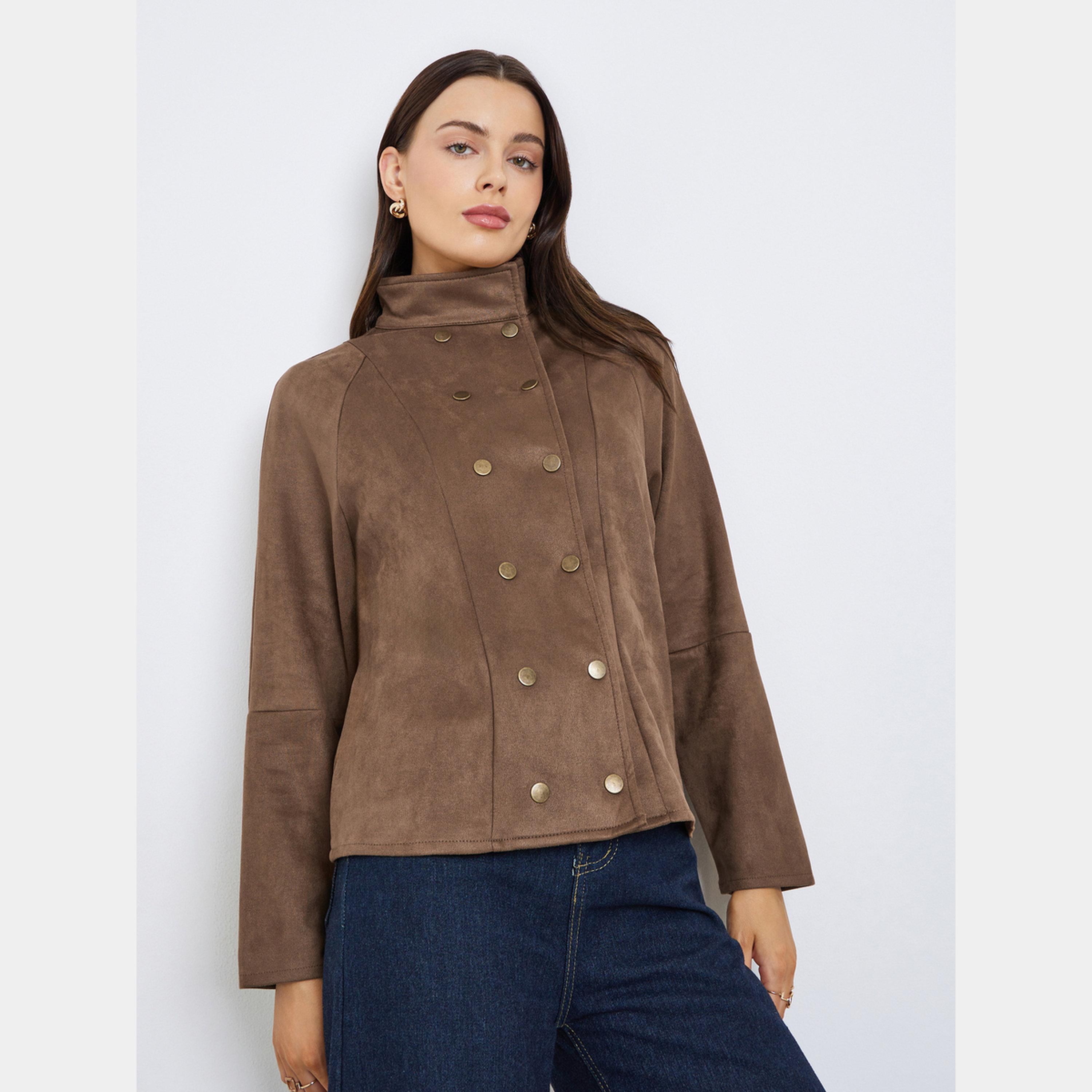 ستايلي - سترة نسائية سادة بأكمام طويلة وياقة وأزرار-women-winterwear-coatsandjackets-jackets-image-3