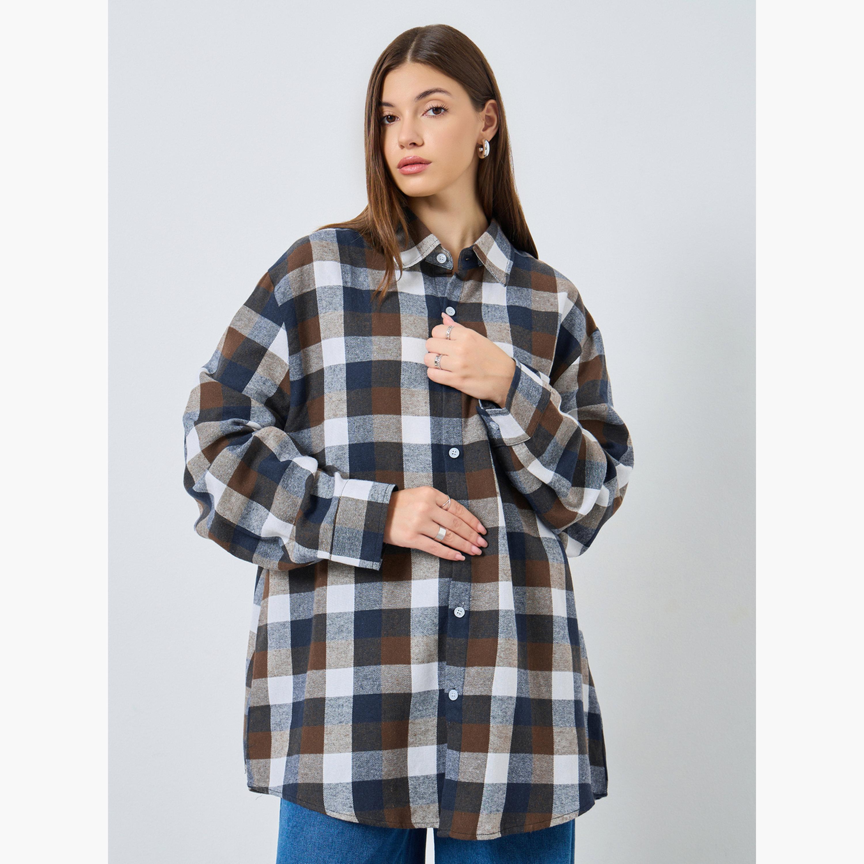 ستايلي - قميص منقوش بأكمام طويلة للنساء-women-clothing-shirtsandblouses-shirts-image-1