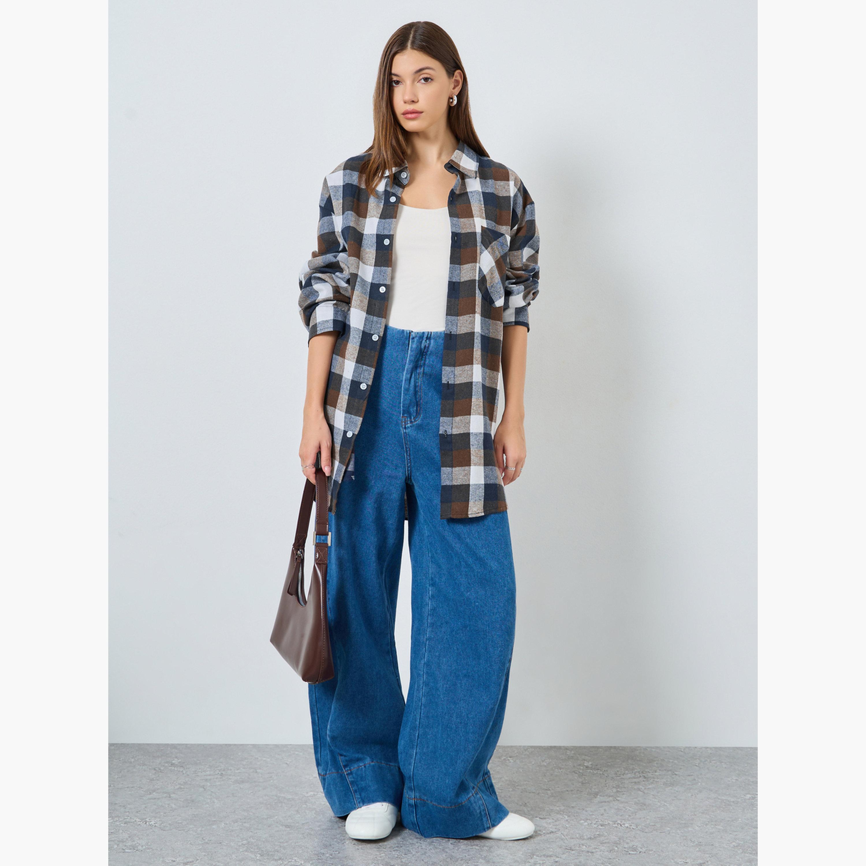 ستايلي - قميص منقوش بأكمام طويلة للنساء-women-clothing-shirtsandblouses-shirts-image-2