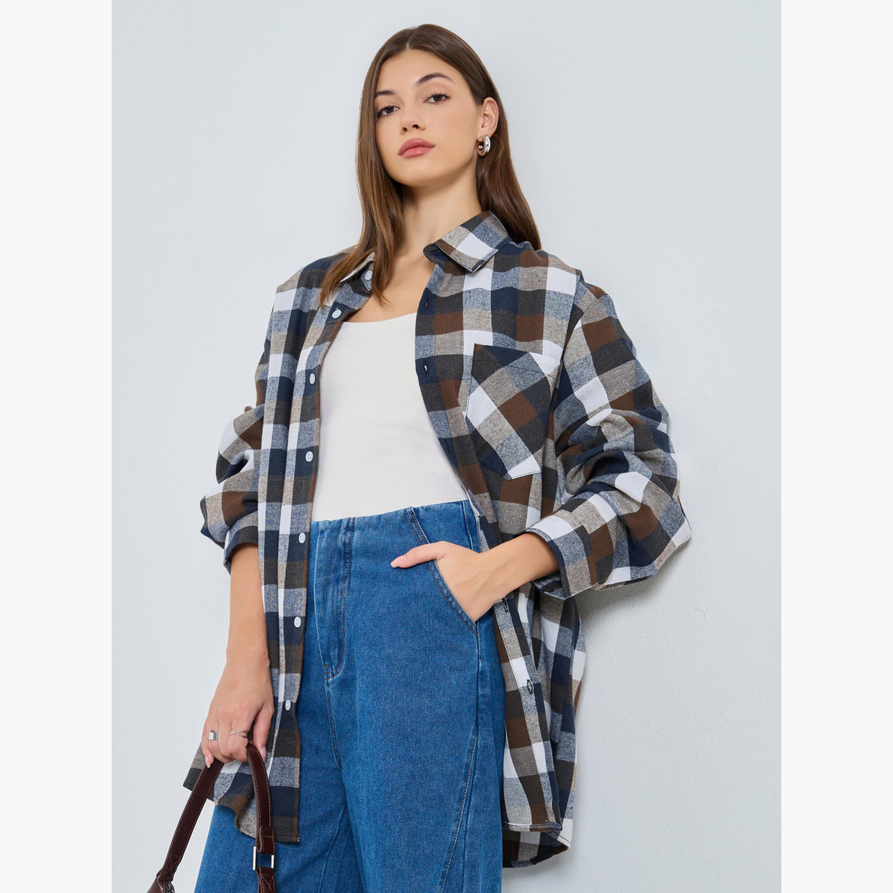 Styli Women Checked Long Sleeve Shirt-women-clothing-shirtsandblouses-shirts-image-3