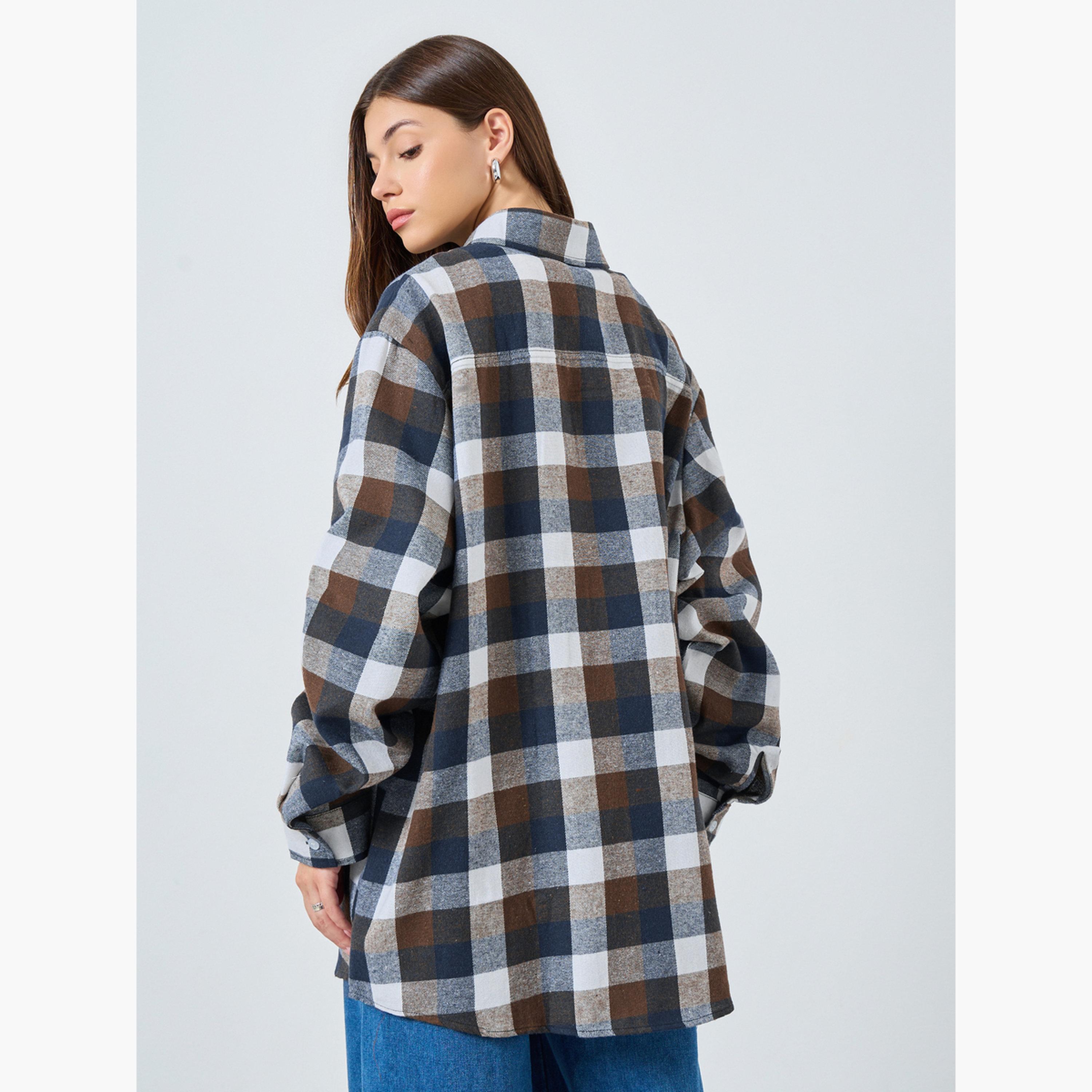 ستايلي - قميص منقوش بأكمام طويلة للنساء-women-clothing-shirtsandblouses-shirts-image-5