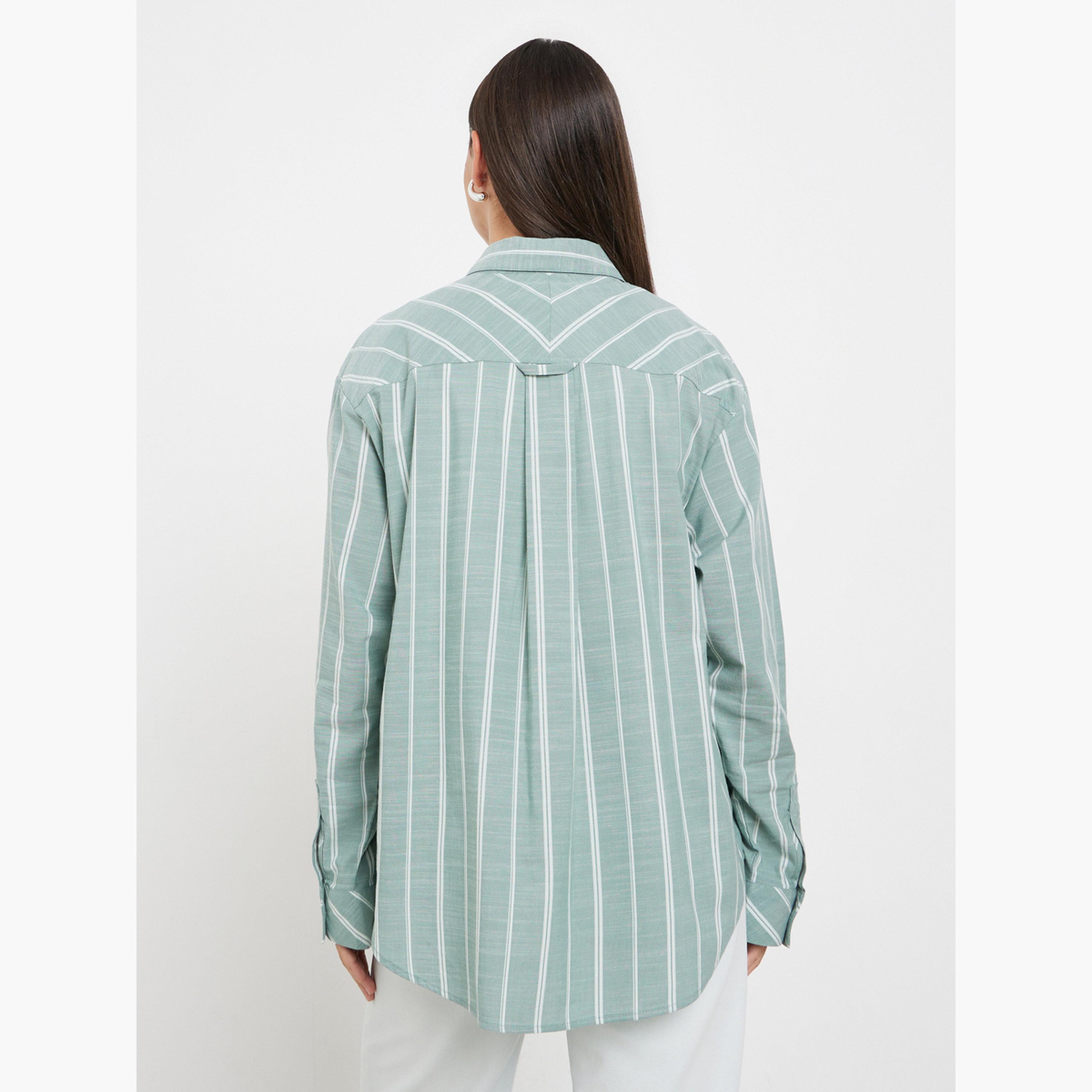 ستايلي - قميص مخطط أخضر مقاس واسع-women-clothing-shirtsandblouses-shirts-image-5
