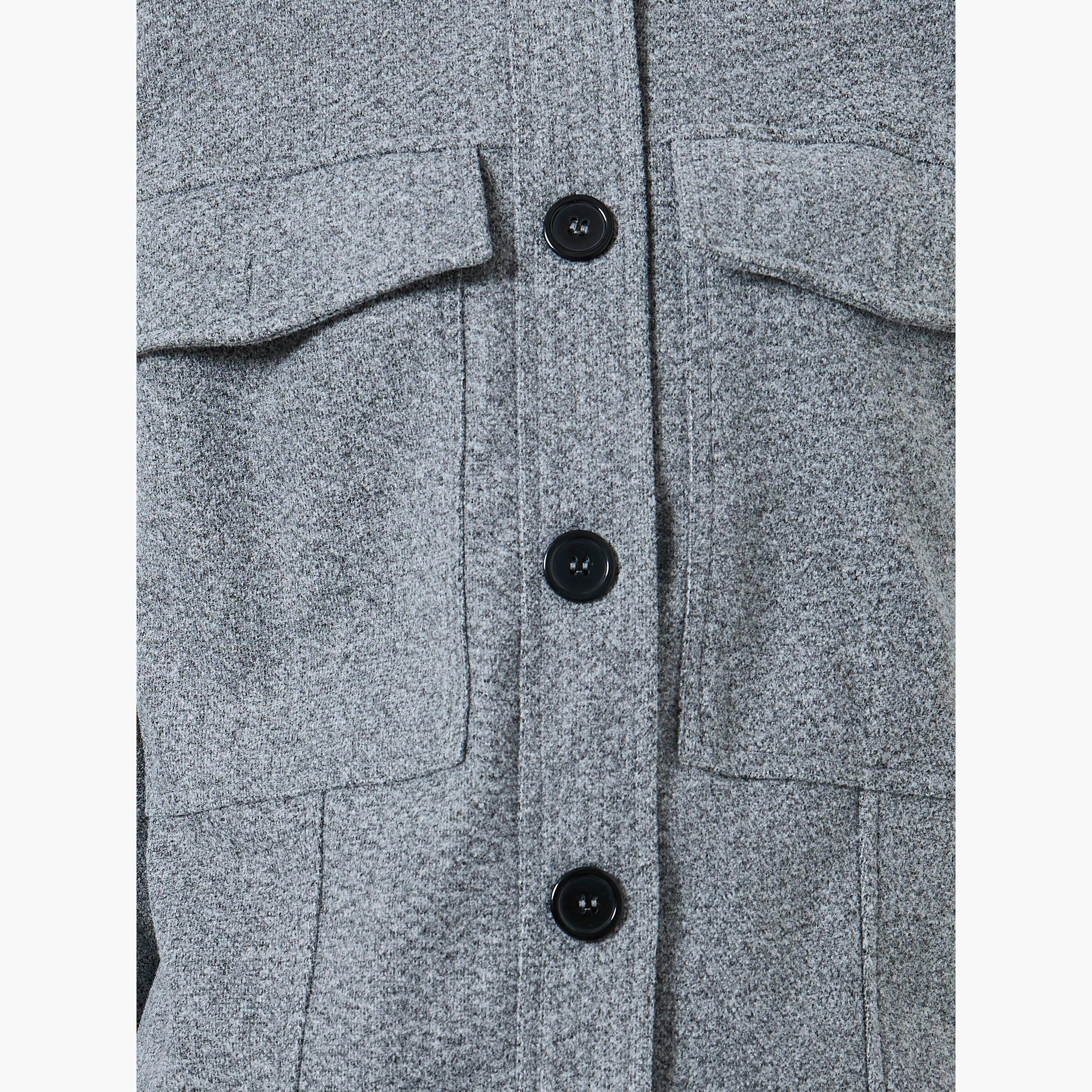 Styli Textured Oversized Collared Long Sleeves Women's Buttoned Jacket with Flap Pocket-women-winterwear-coatsandjackets-jackets-image-5