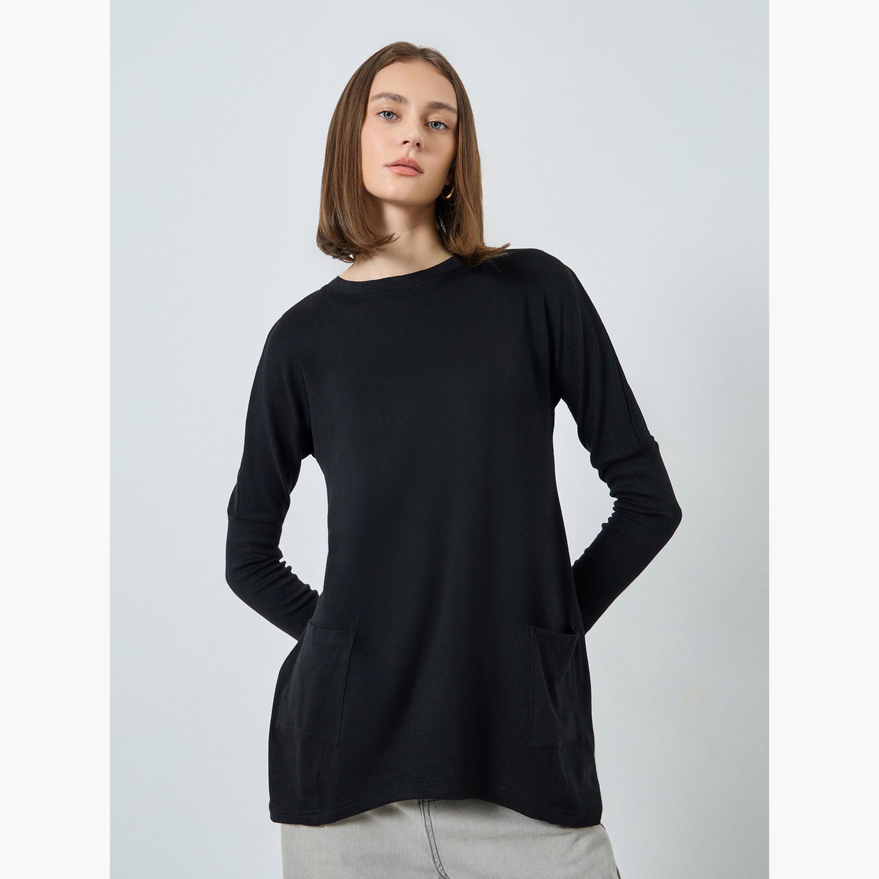 ستايلي - بلوزة محبوكة بأكمام طويلة باللون الأسود للنساء-women-clothing-tshirts-image-1