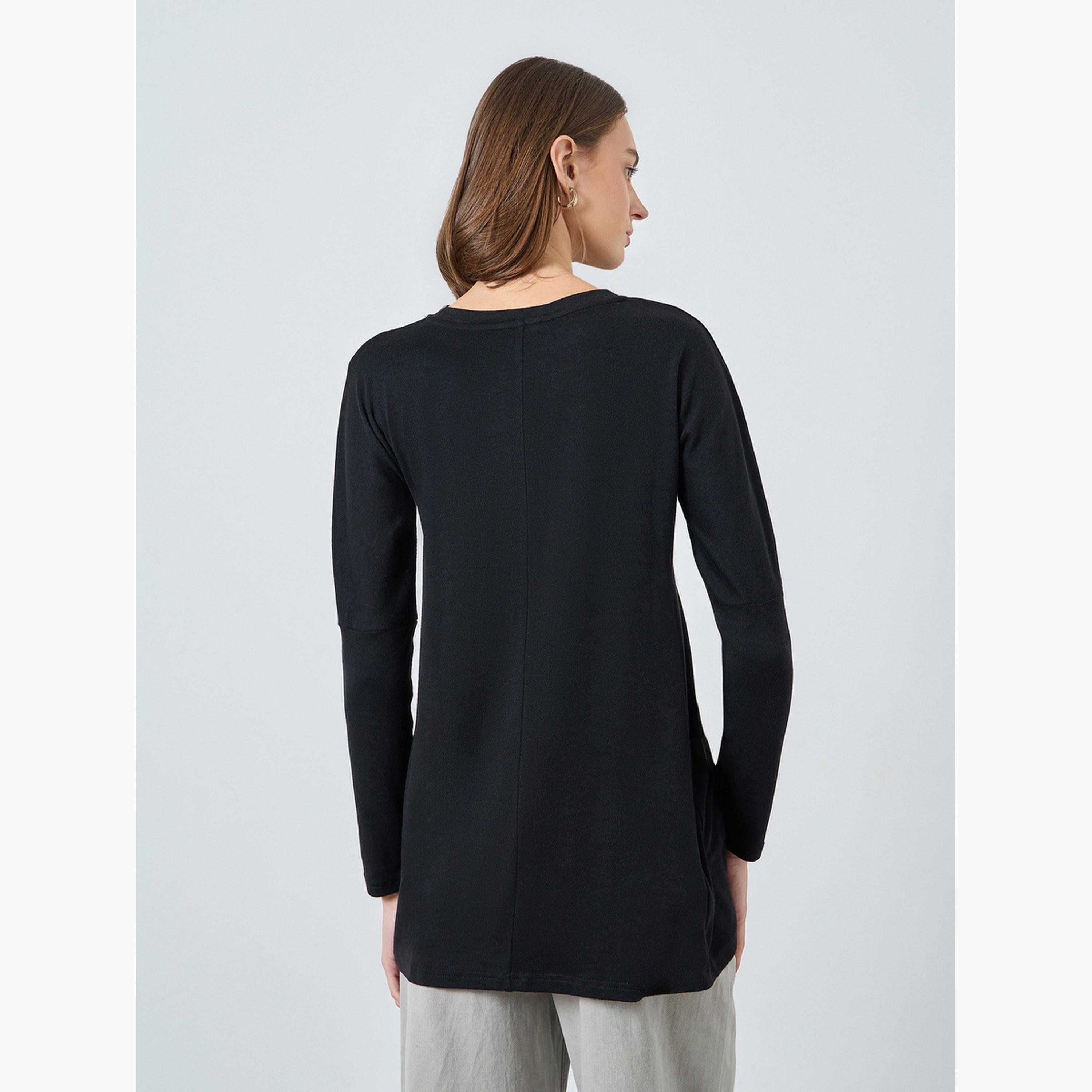ستايلي - بلوزة محبوكة بأكمام طويلة باللون الأسود للنساء-women-clothing-tshirts-image-4