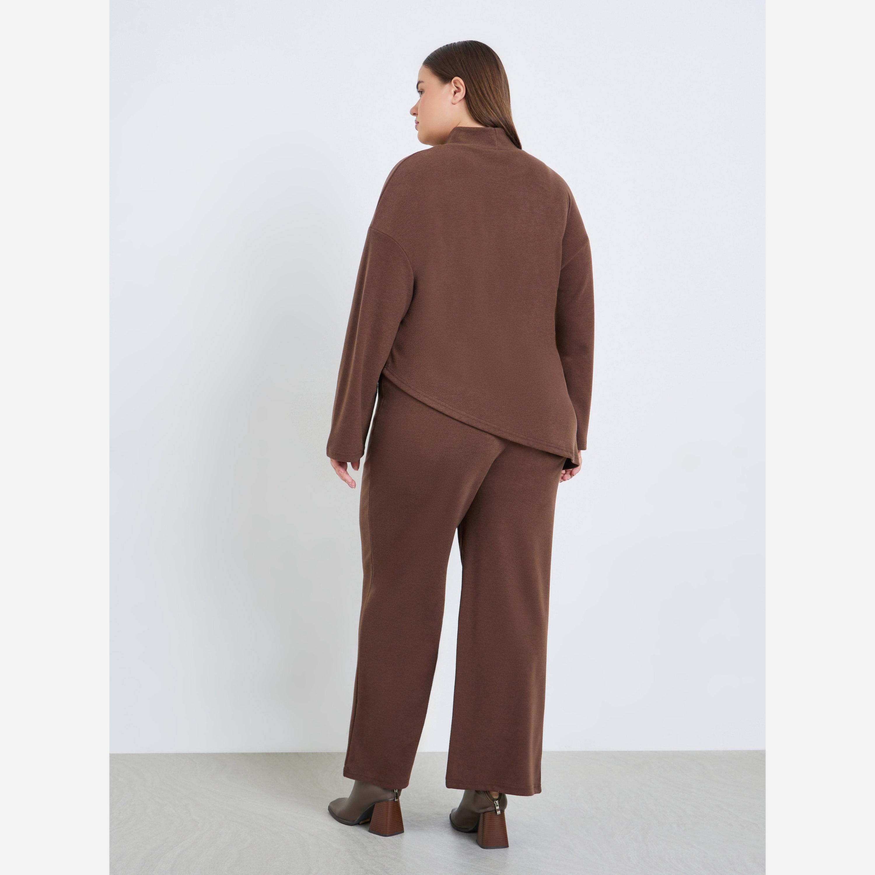 Styli Plus Size Asymmetrical Knit Top and Pants Co-Ords-women-clothing-coordsets-image-5
