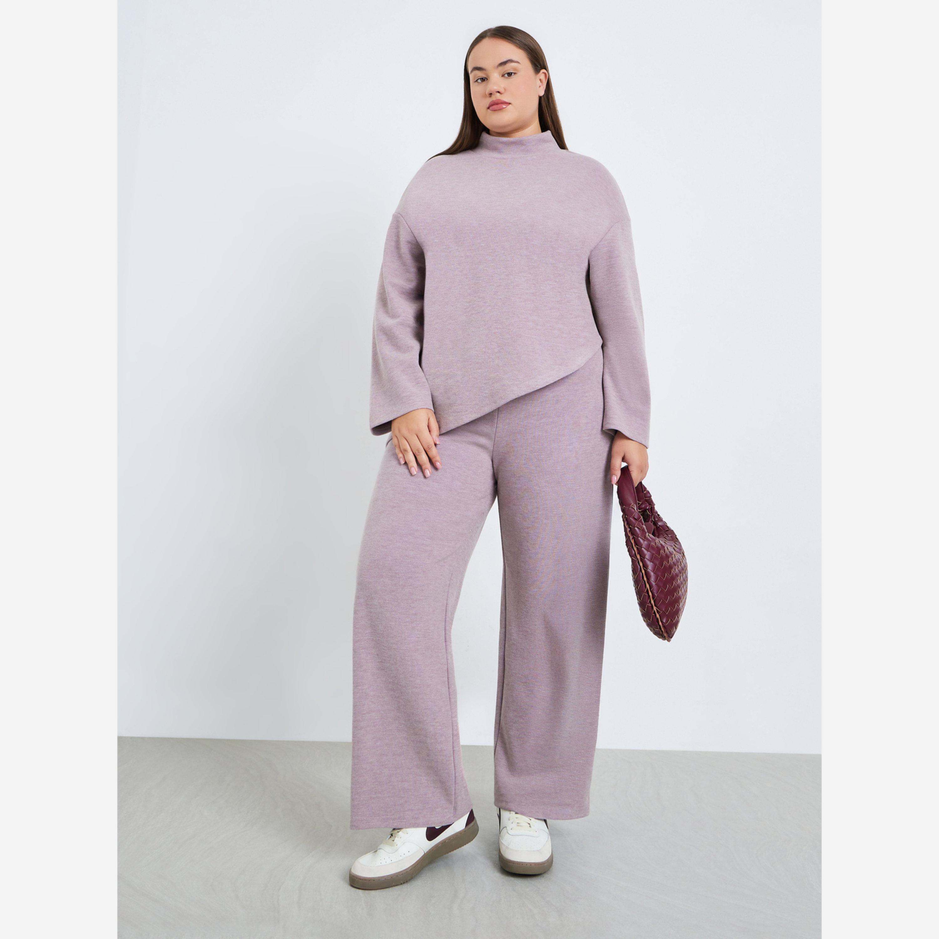 Styli Plus Size Asymmetrical Knit Top and Pants Co-Ords-women-clothing-coordsets-image-1