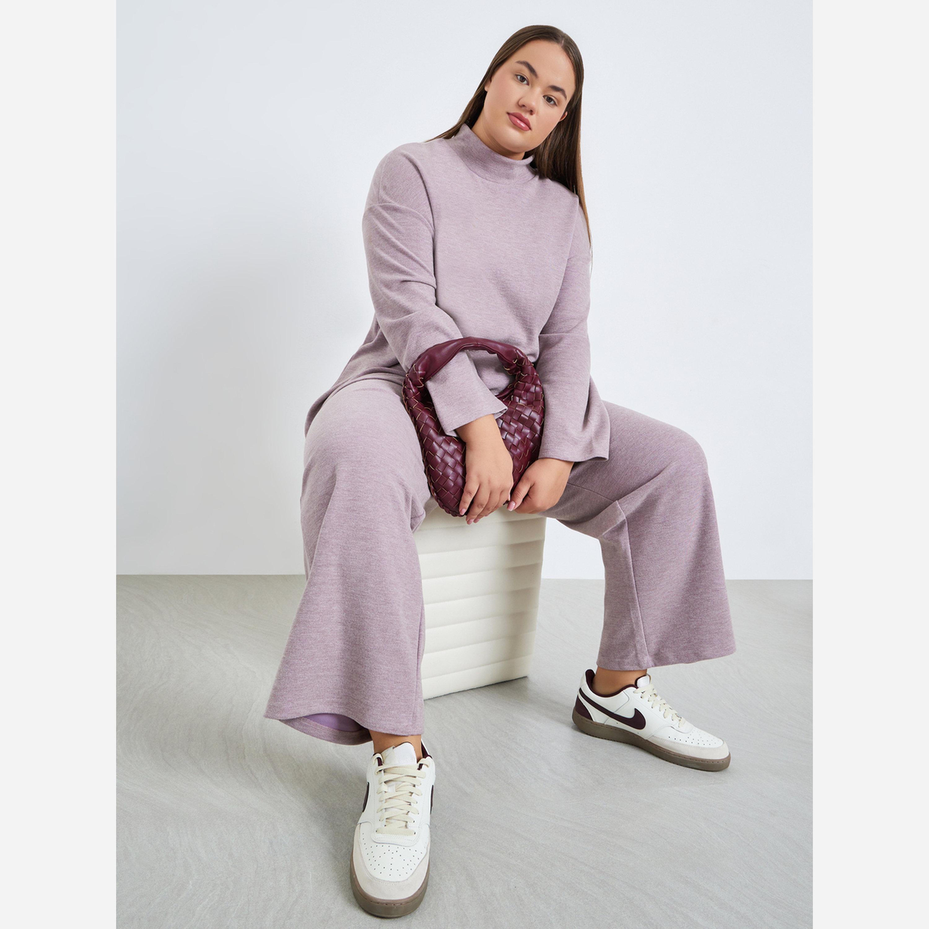 ستايلي - طقم مكون من بلوزة وبنطال محبوكين غير متماثلين مقاس واسع-women-clothing-coordsets-image-6