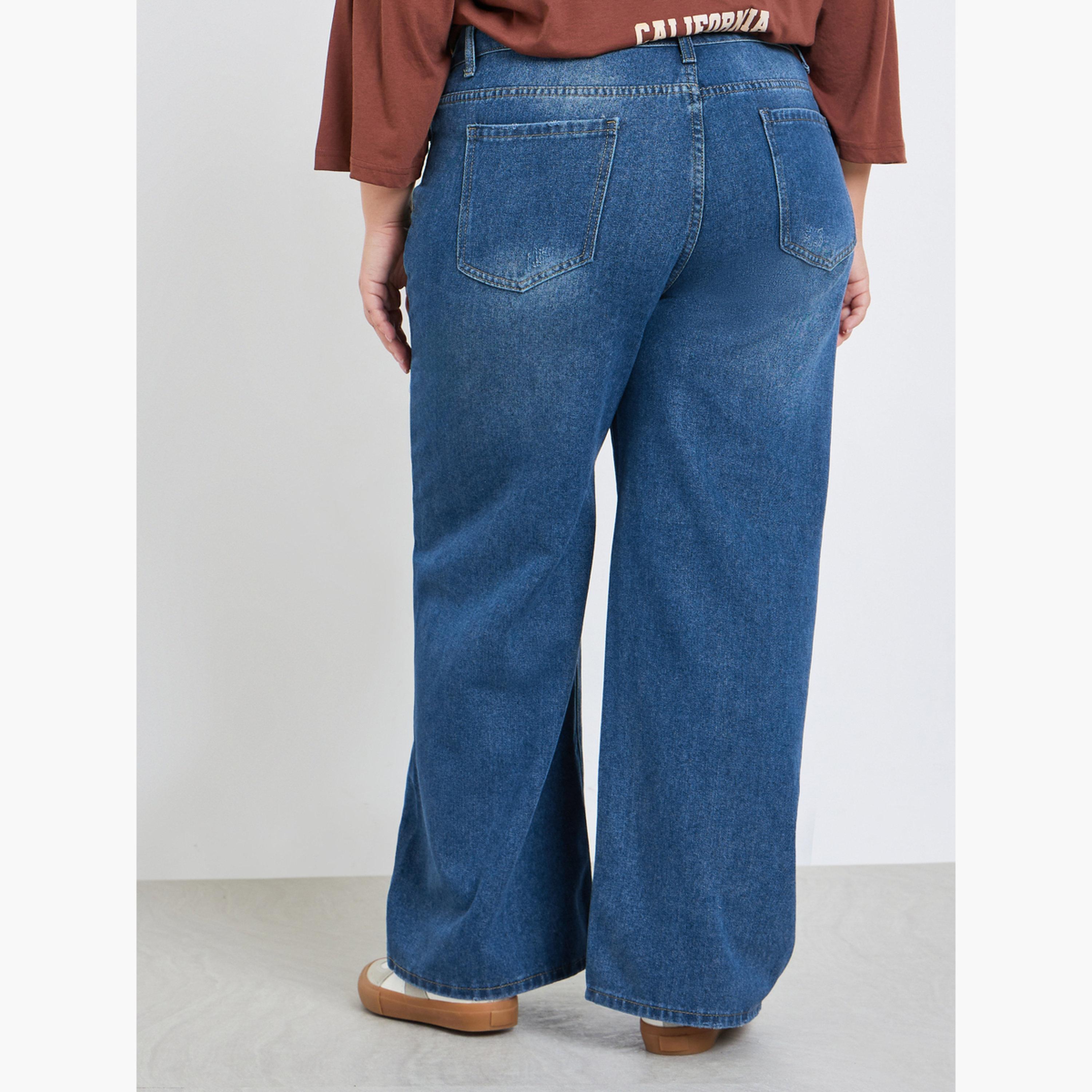 جينز باهت بأرجل واسعة مقاس كبير-women-clothing-bottoms-jeans-image-4