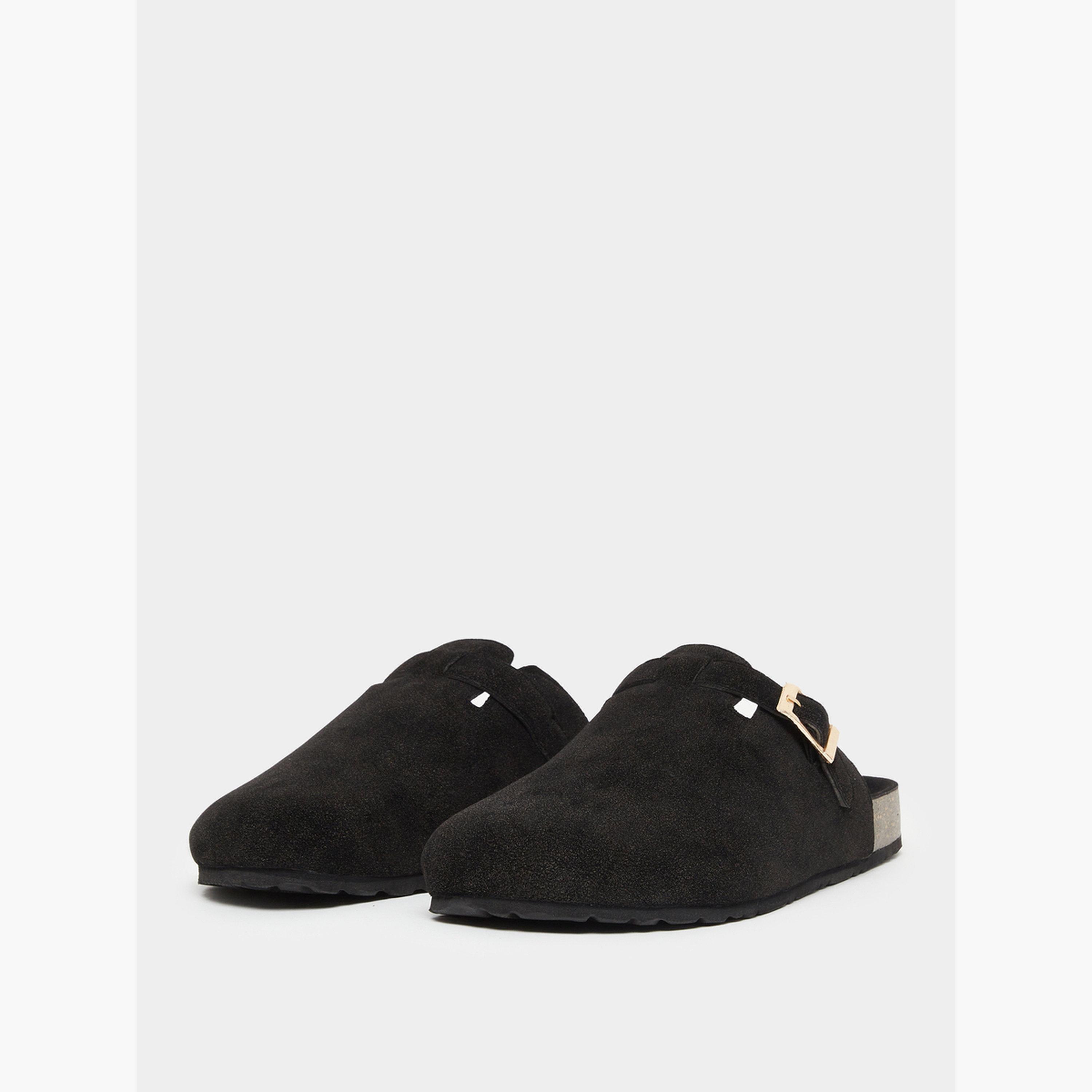 Styli Men Black Suede Comfort Mules with Buckle-men-shoes-flipflopsandslides-image-1