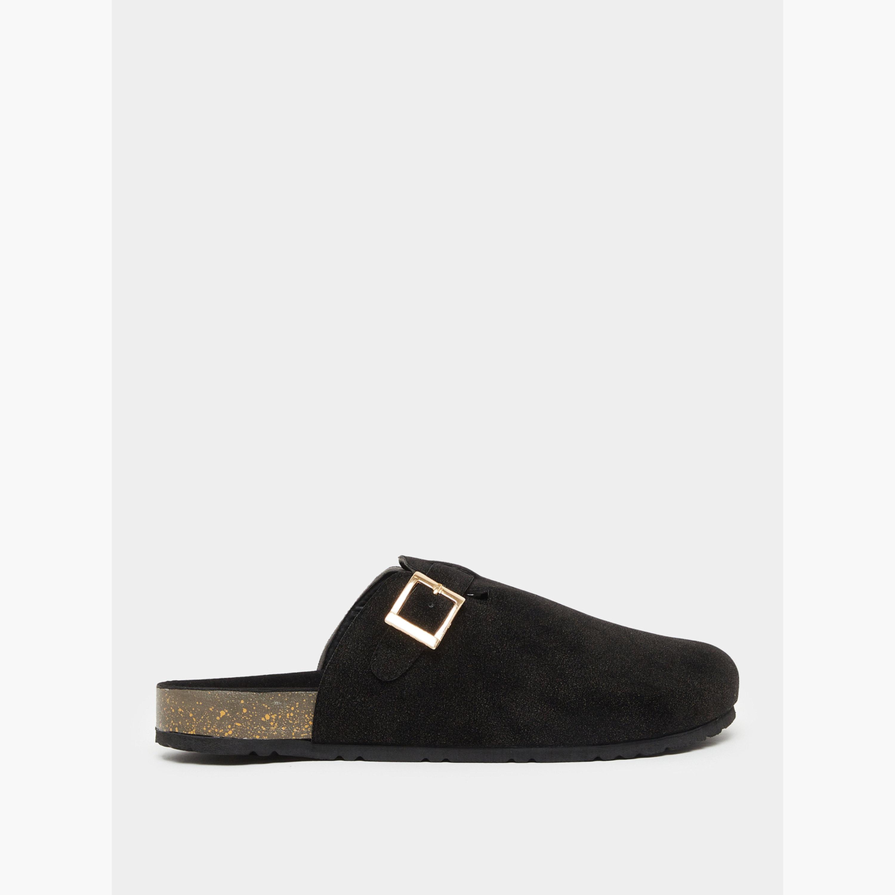 Styli Men Black Suede Comfort Mules with Buckle-men-shoes-flipflopsandslides-image-2