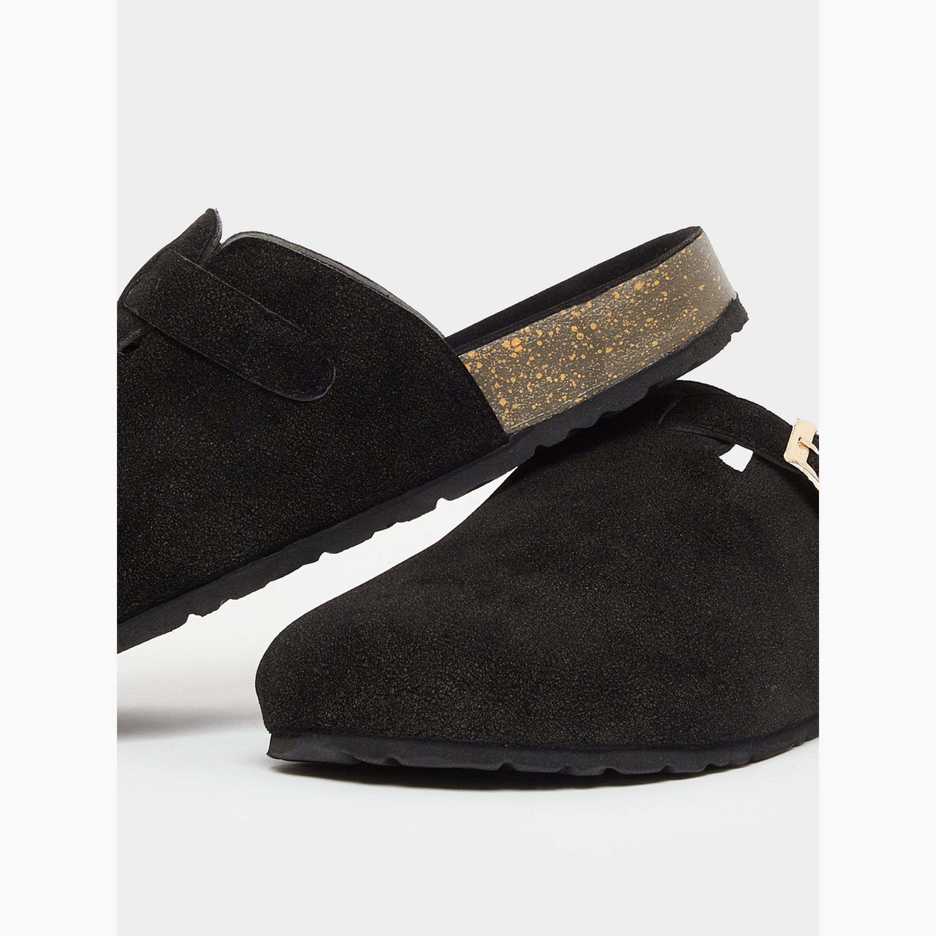 Styli Men Black Suede Comfort Mules with Buckle-men-shoes-flipflopsandslides-image-4