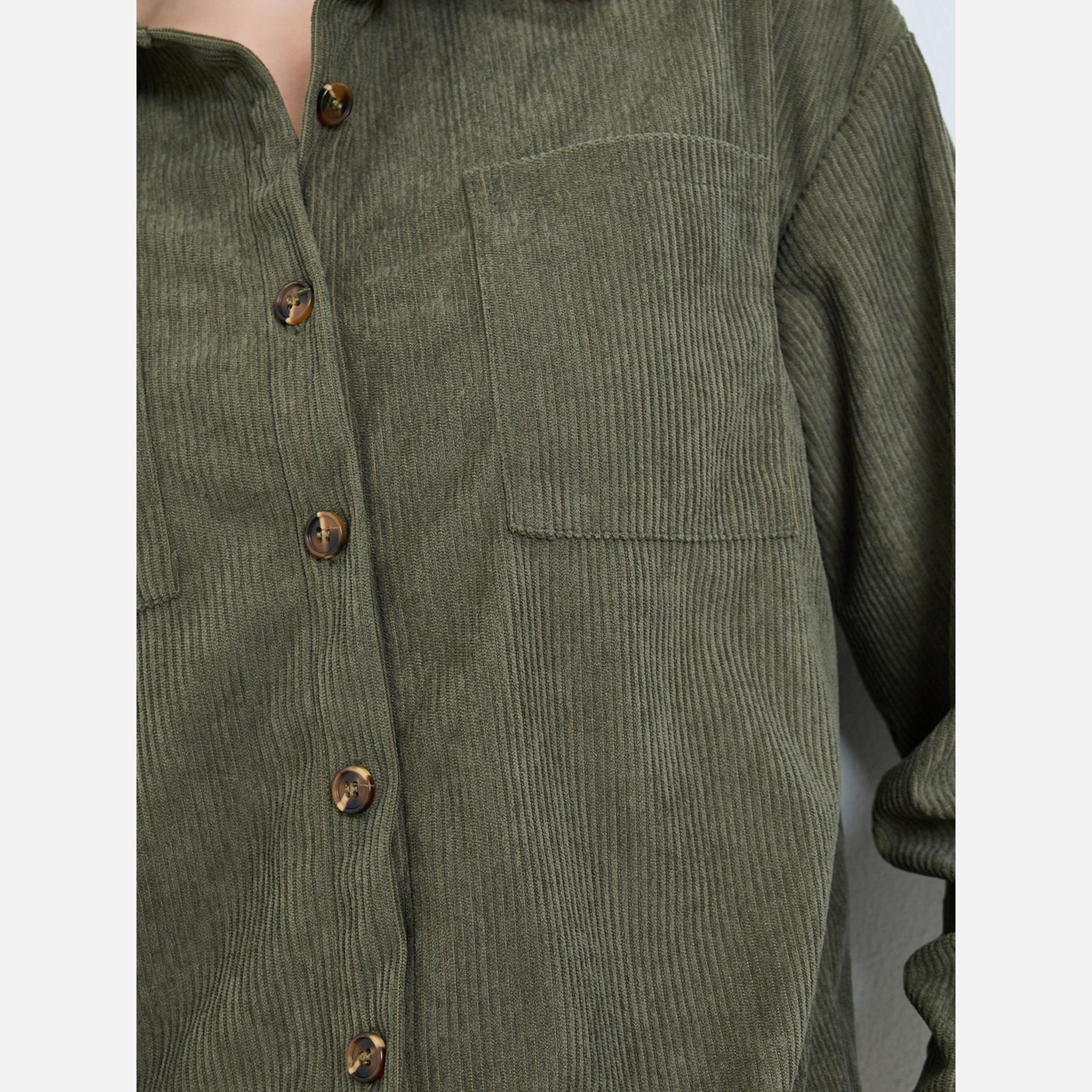 Styli Women Olive Corduroy Shirt and Joggers Co-ords-women-clothing-coordsets-image-5