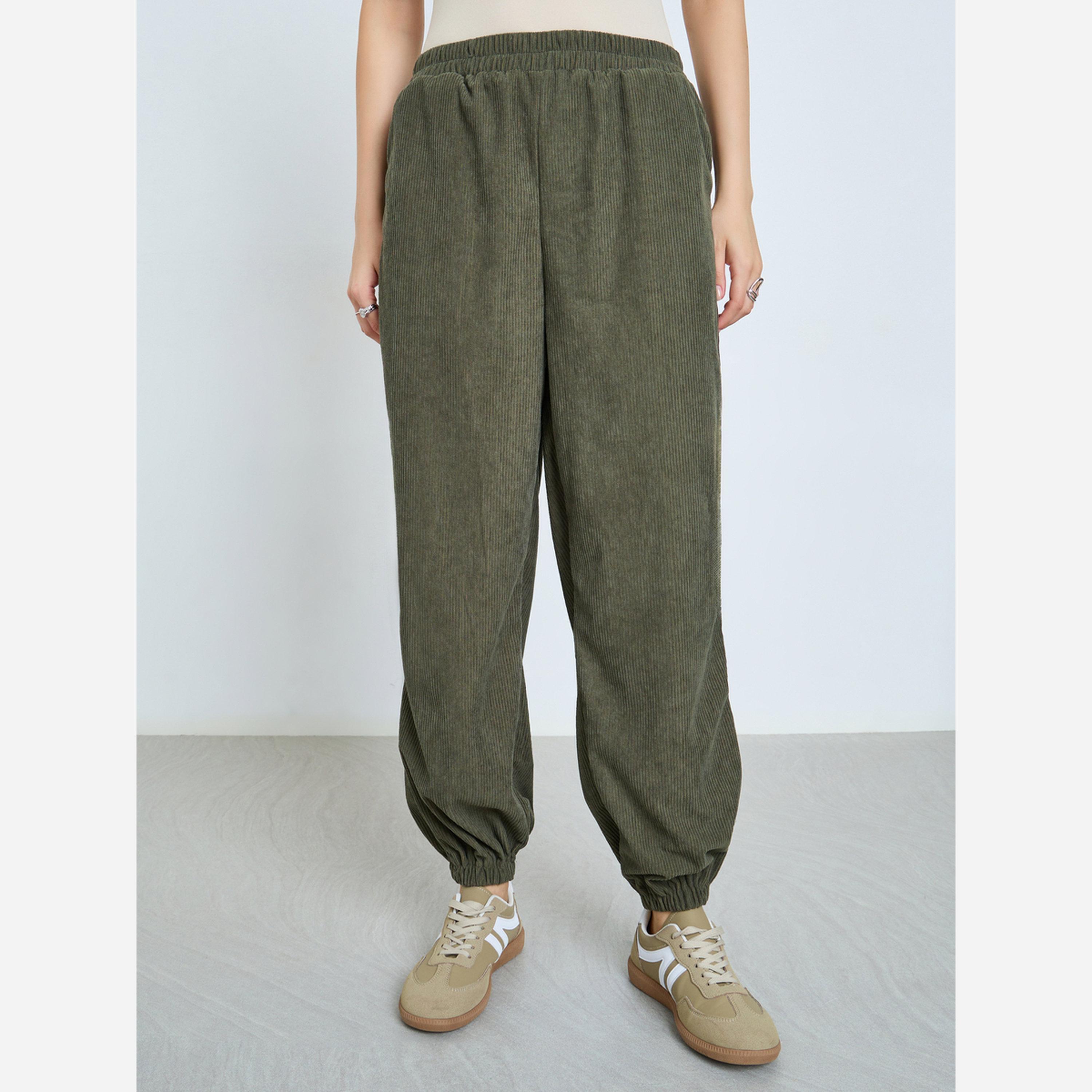 Styli Women Olive Corduroy Shirt and Joggers Co-ords-women-clothing-coordsets-image-6