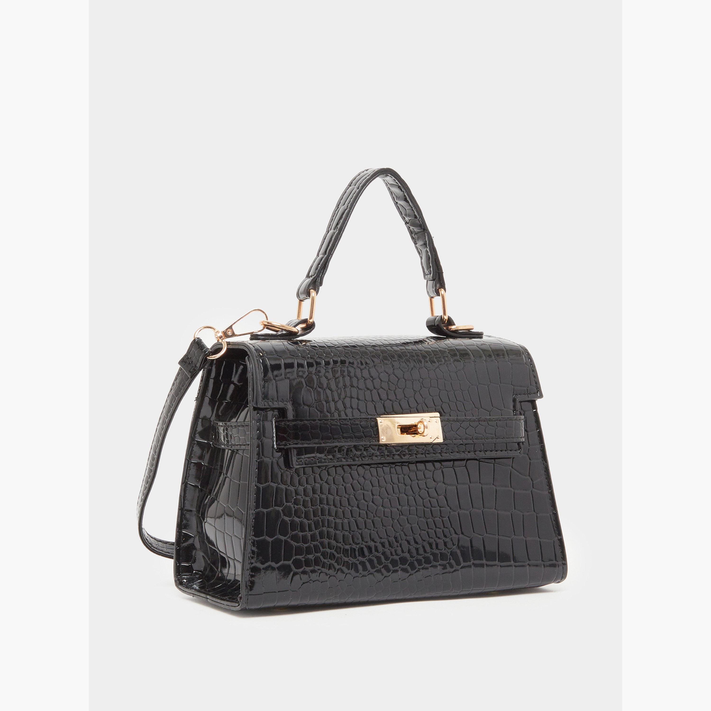 Styli Women Black Croc Textured Handbag-women-bagsandwallets-handbags-image-1