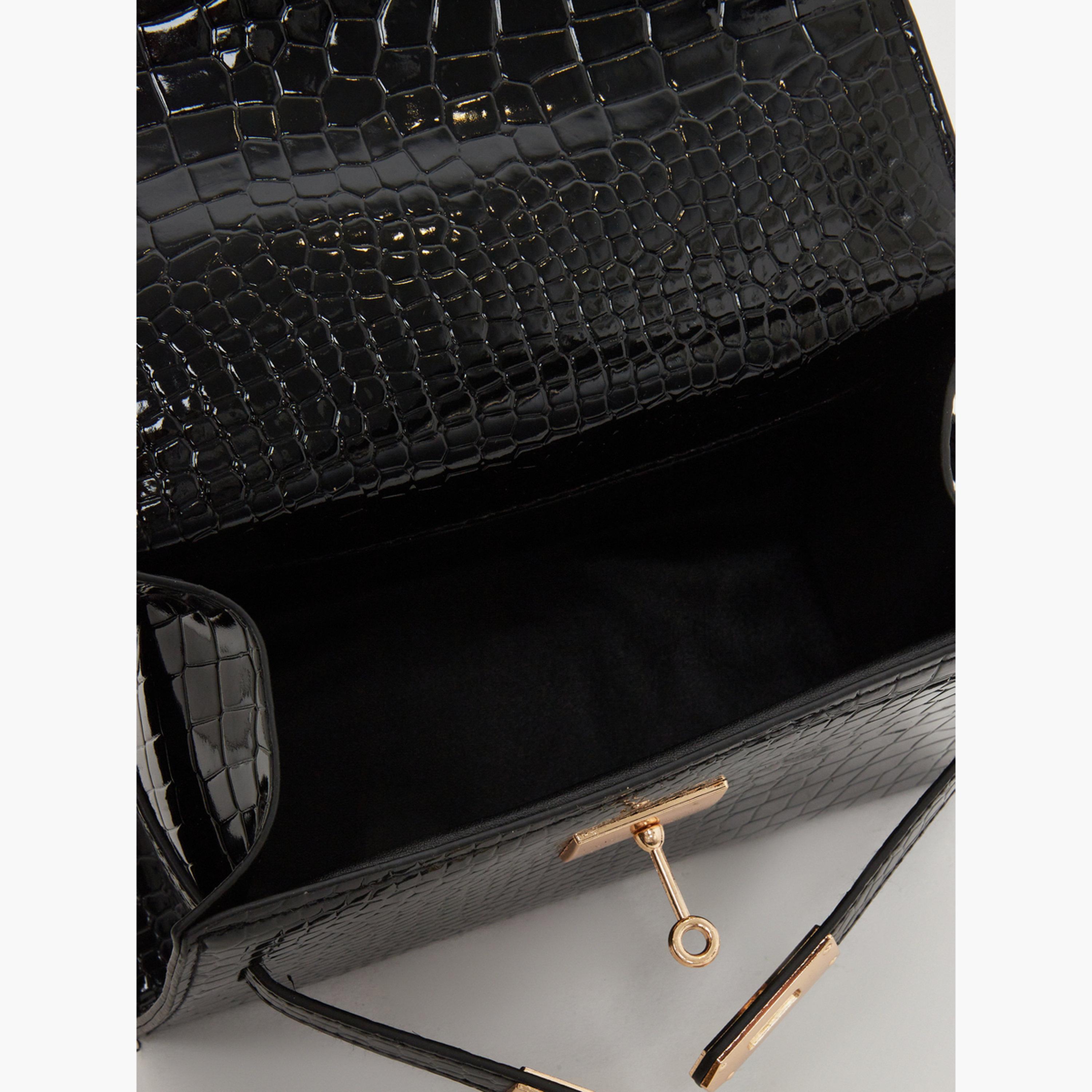 Styli Women Black Croc Textured Handbag-women-bagsandwallets-handbags-image-4