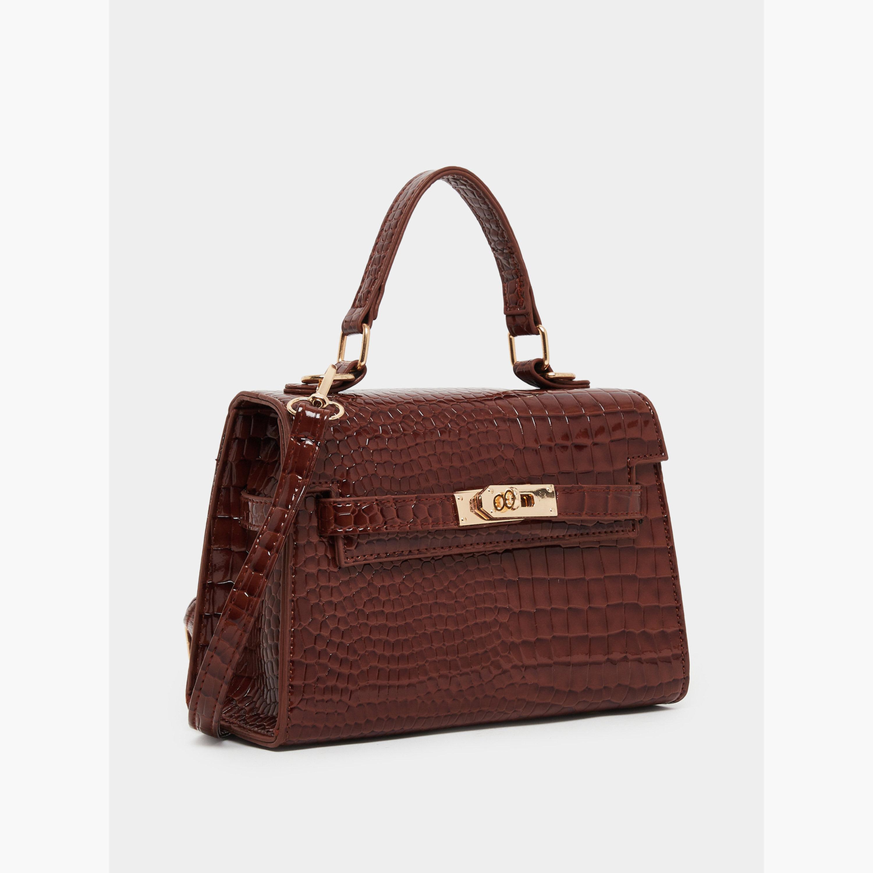 Styli Women Brown Croc Textured Handbag-women-bagsandwallets-handbags-image-1