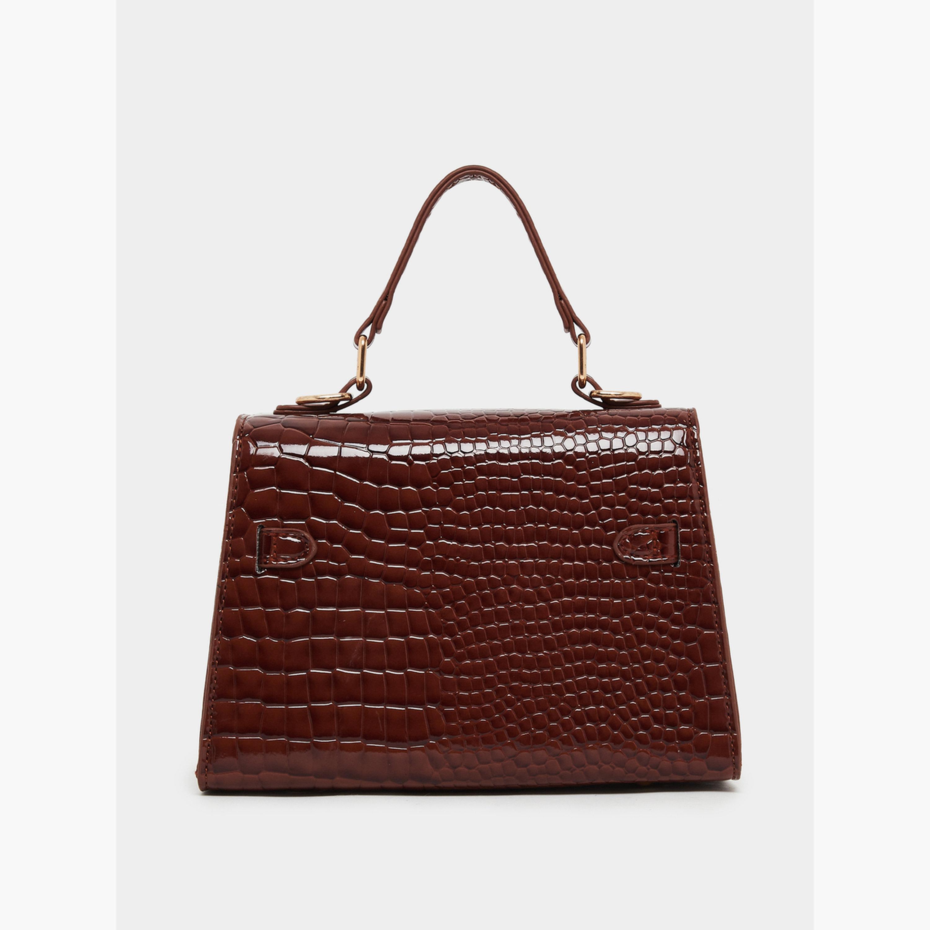 Styli Women Brown Croc Textured Handbag-women-bagsandwallets-handbags-image-2