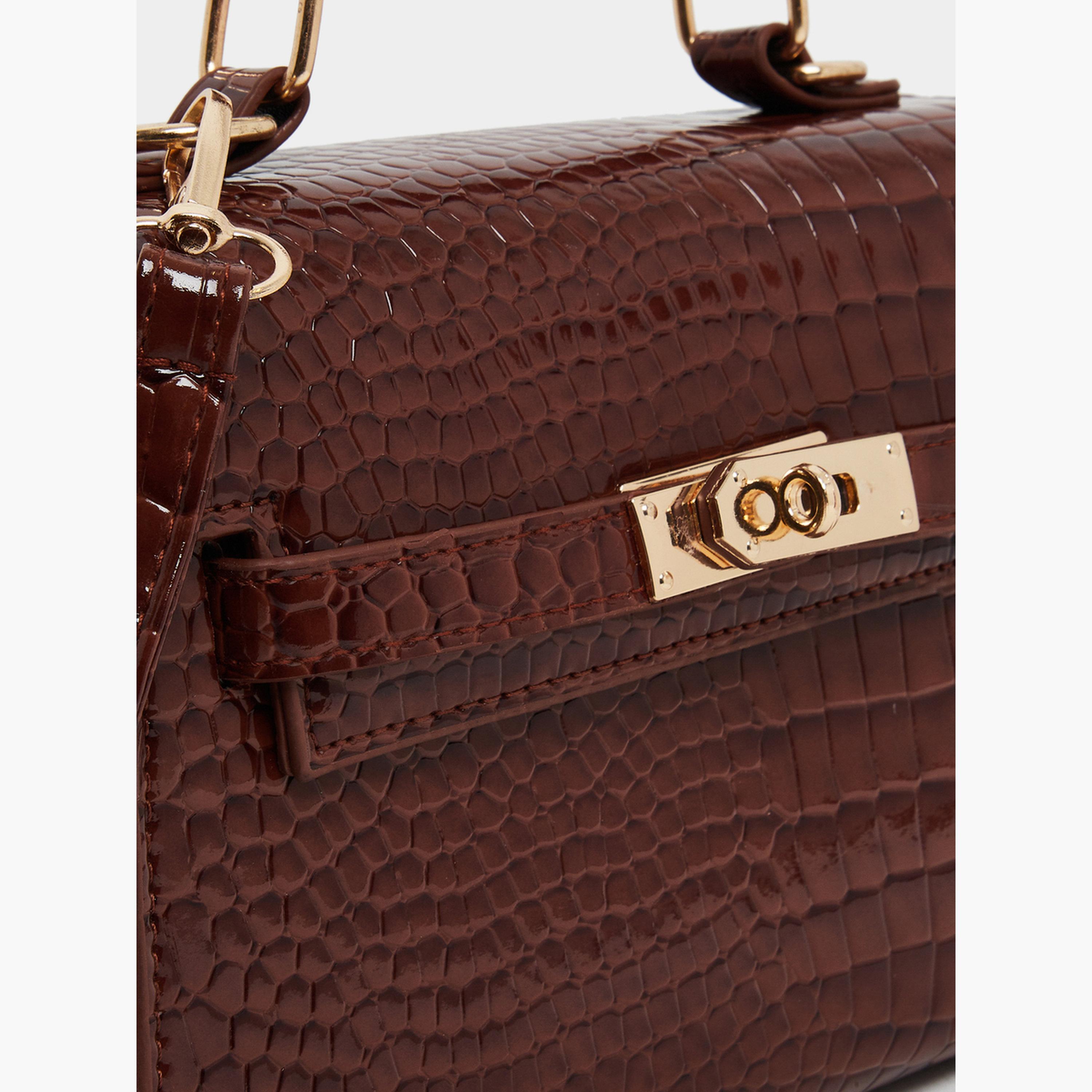 Styli Women Brown Croc Textured Handbag-women-bagsandwallets-handbags-image-3