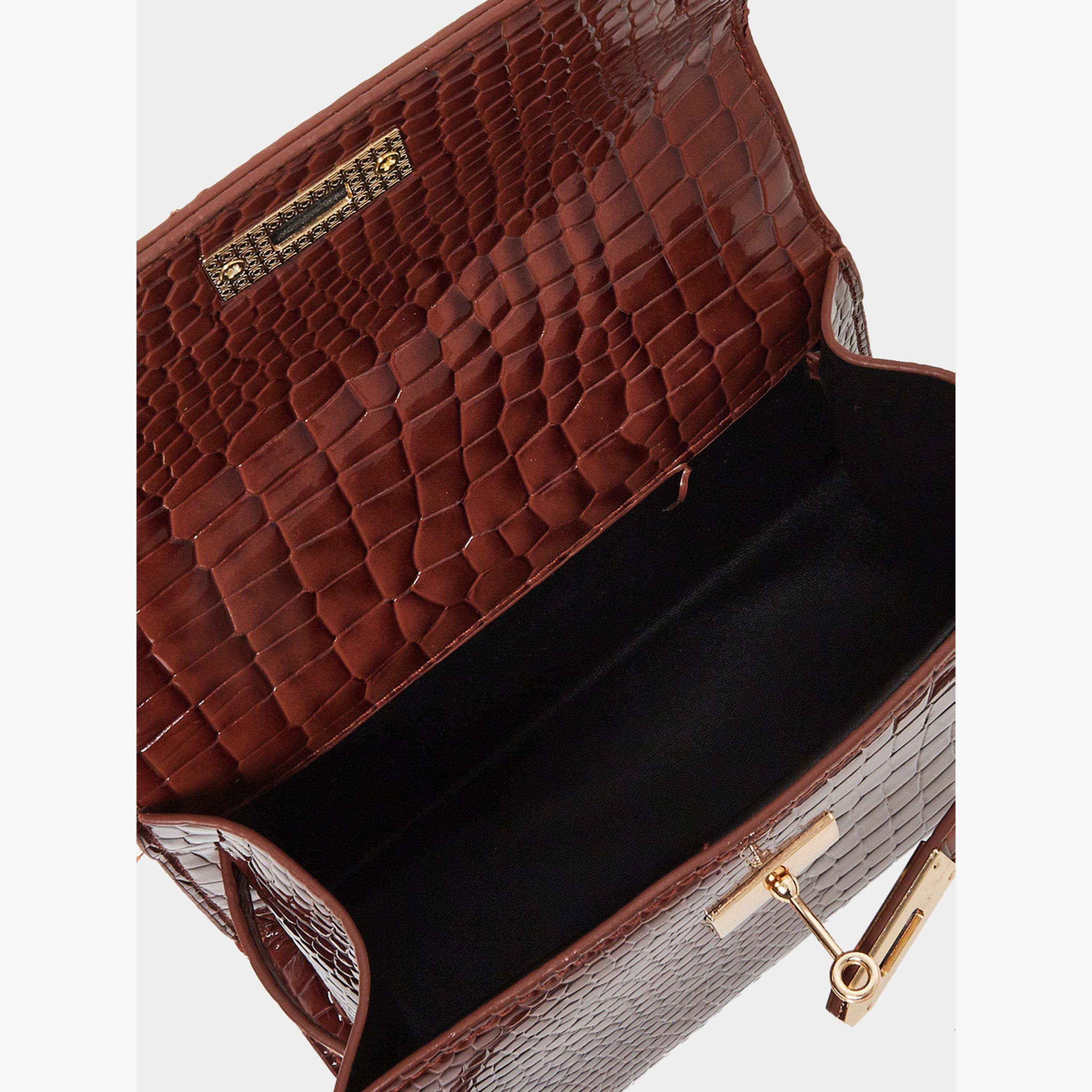 Styli Women Brown Croc Textured Handbag-women-bagsandwallets-handbags-image-4