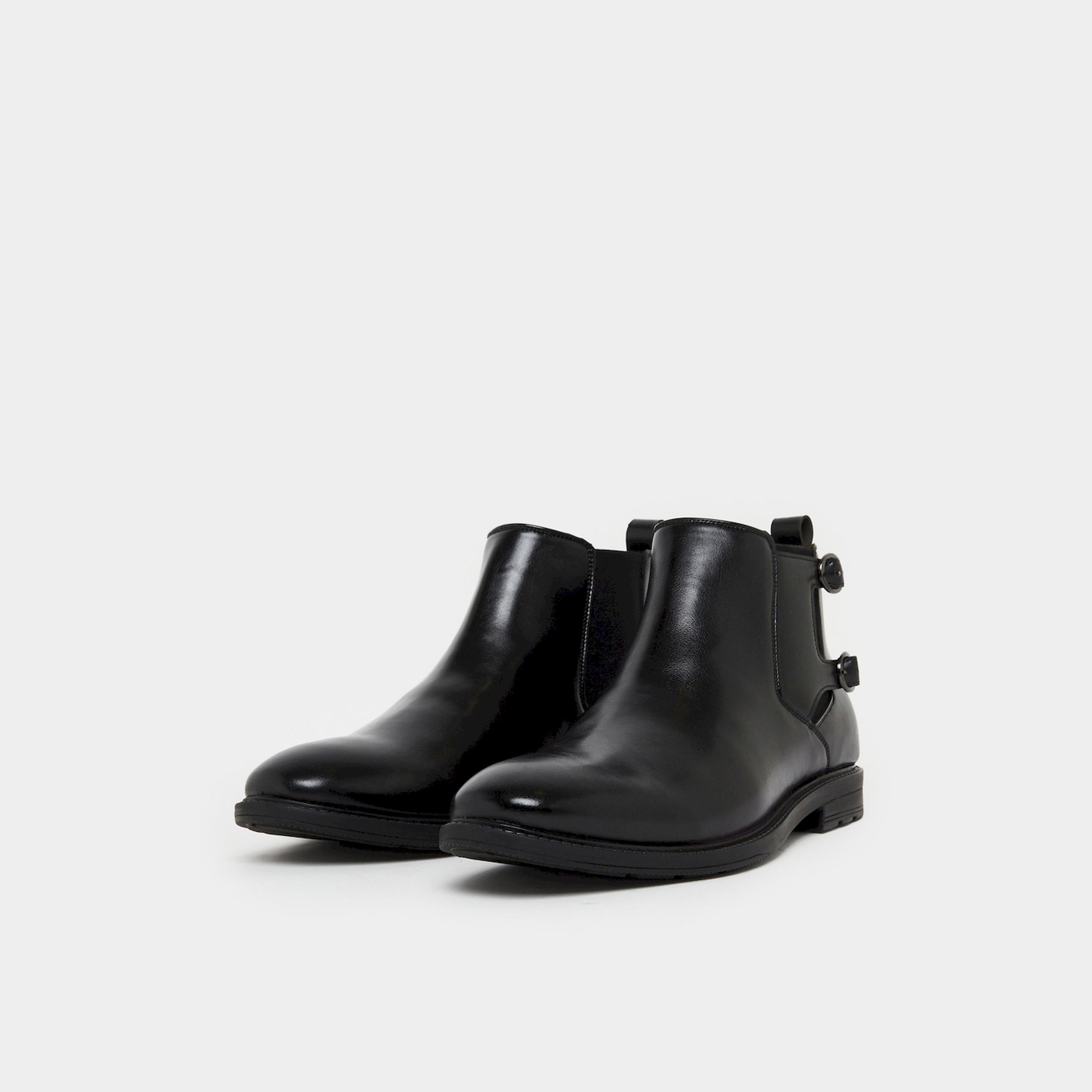 Styli Men Black Faux Leather Buckle Ankle Boots-men-shoes-boots-image-1
