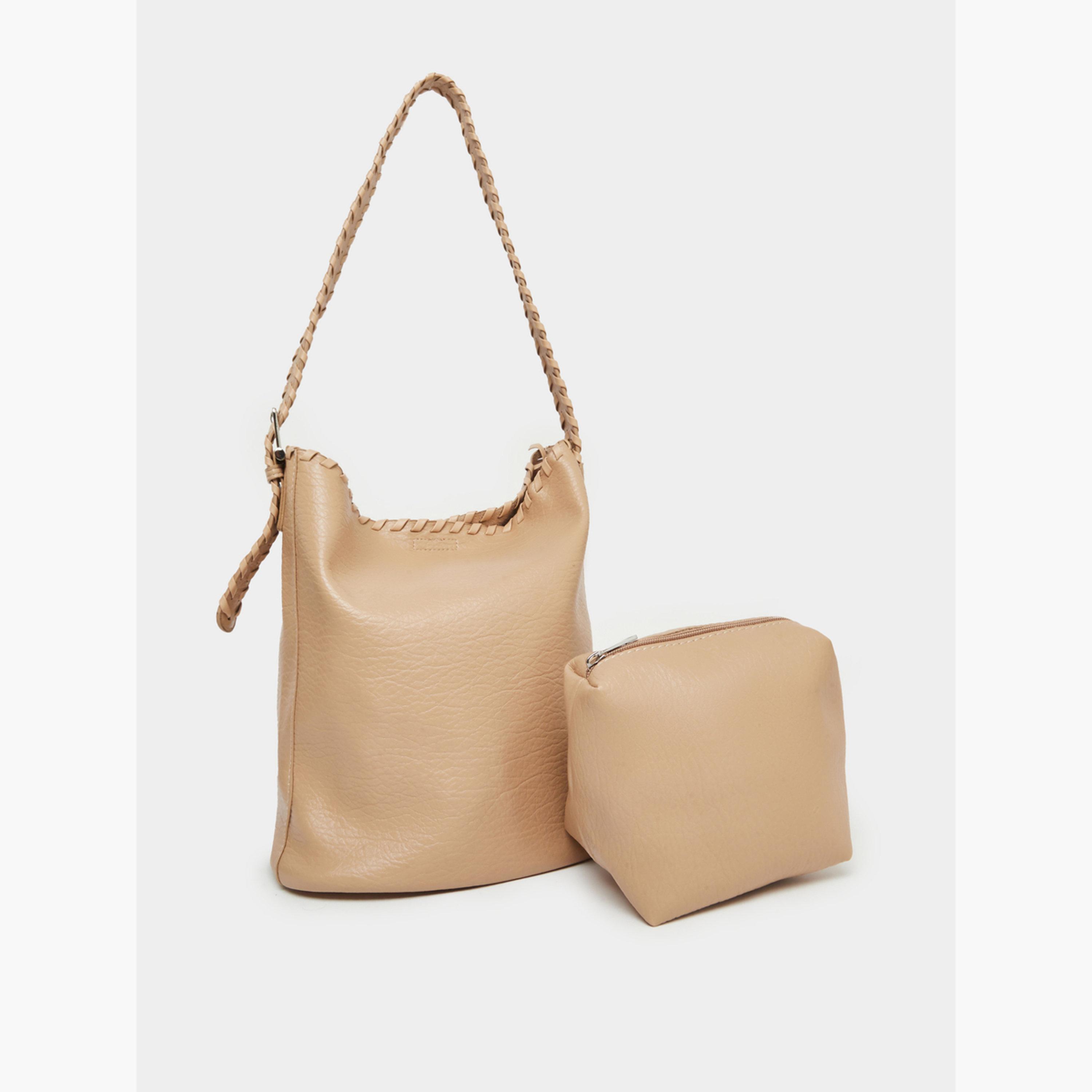 Styli Beige Braided Strap Shoulder Bag with Pouch-women-bagsandwallets-handbags-image-1