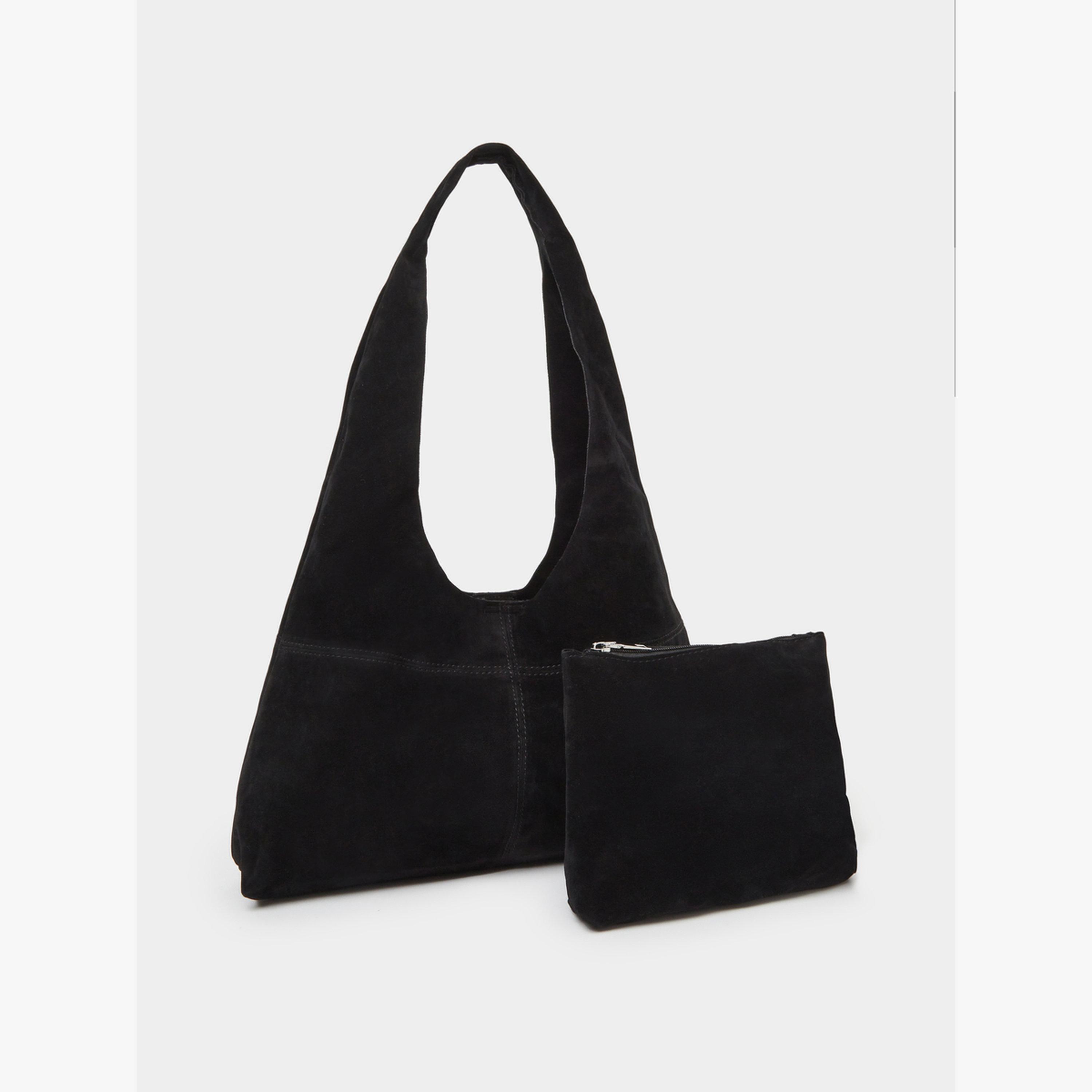 Styli Black Suede Tote Bag with Pouch-women-bagsandwallets-handbags-image-1