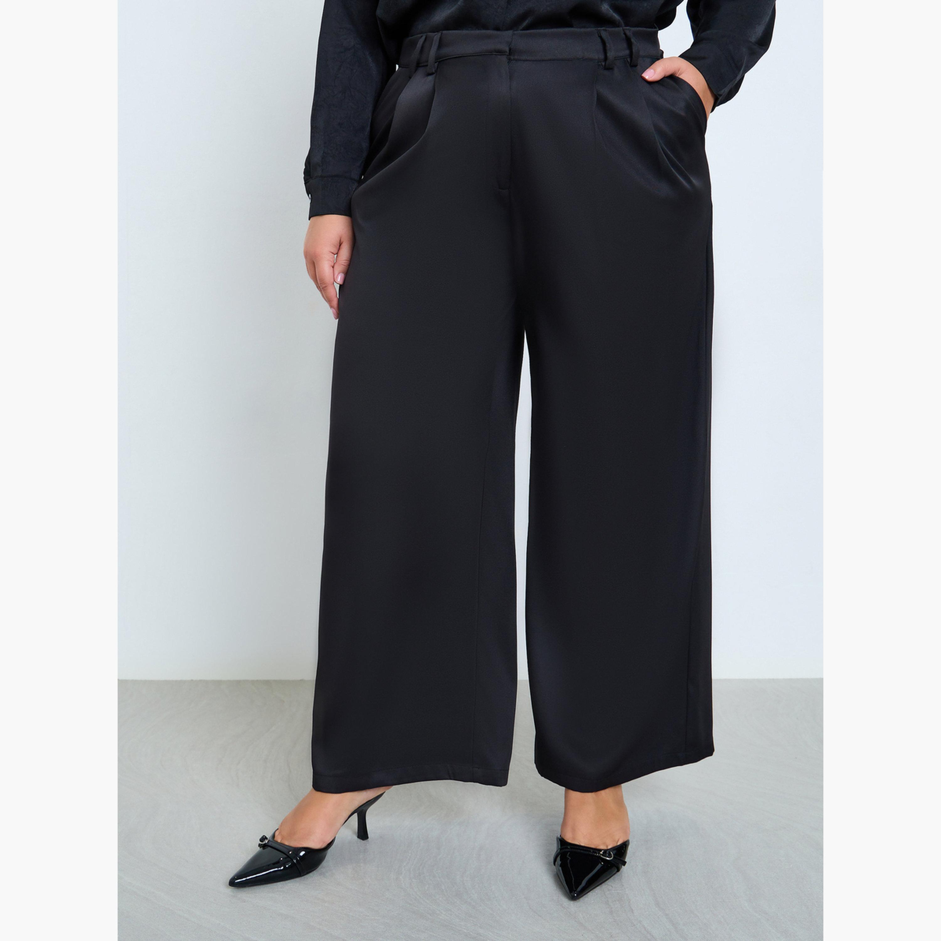 ستايلي - بنطال واسع الساق مقاس كبير لون أسود-women-clothing-bottoms-trousers-image-1