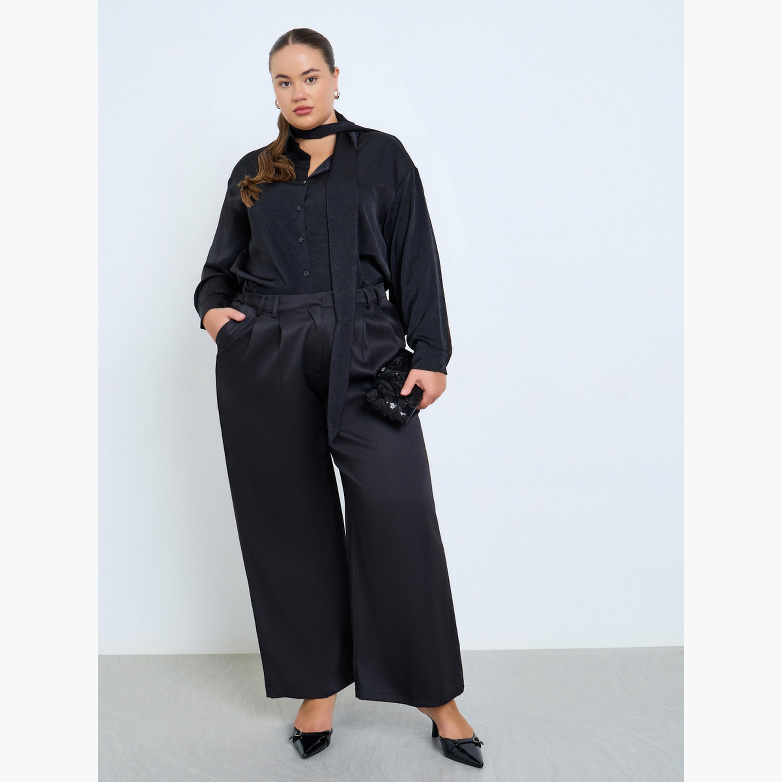 ستايلي - بنطال واسع الساق مقاس كبير لون أسود-women-clothing-bottoms-trousers-image-2