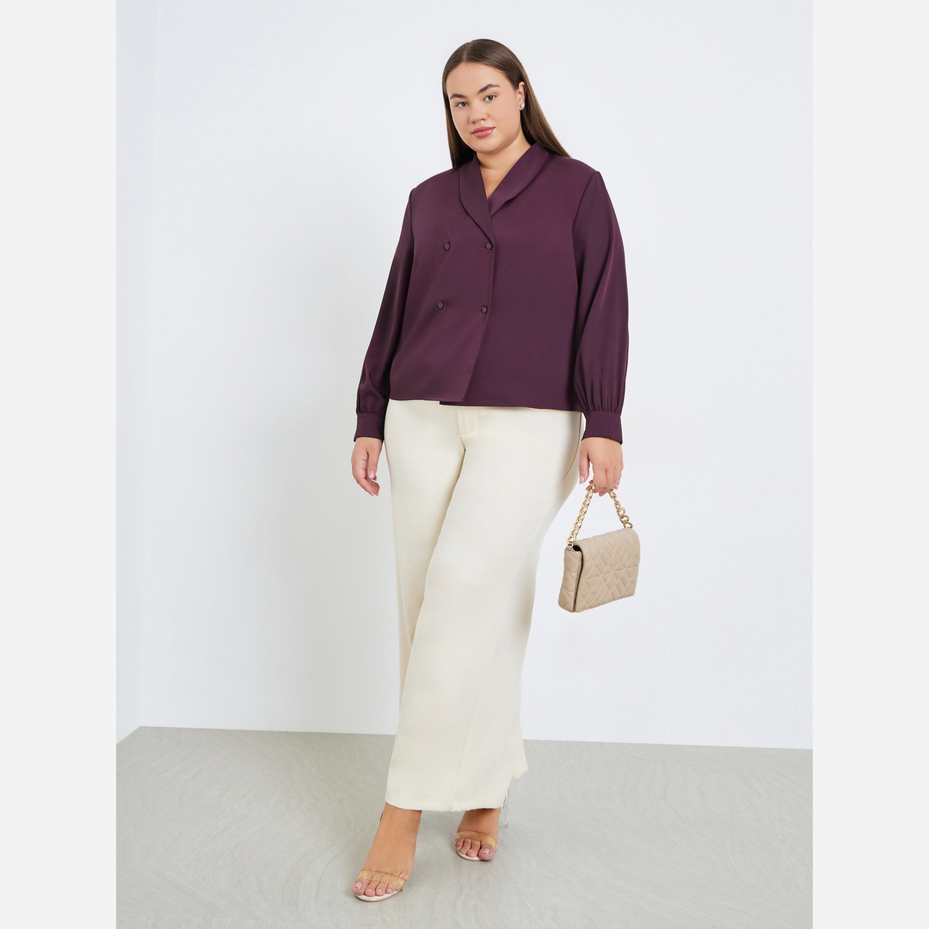 ستايلي - بلوزة ملفوفة أكمام طويلة لون برغندي، مقاس واسع-women-clothing-shirtsandblouses-blouses-image-2