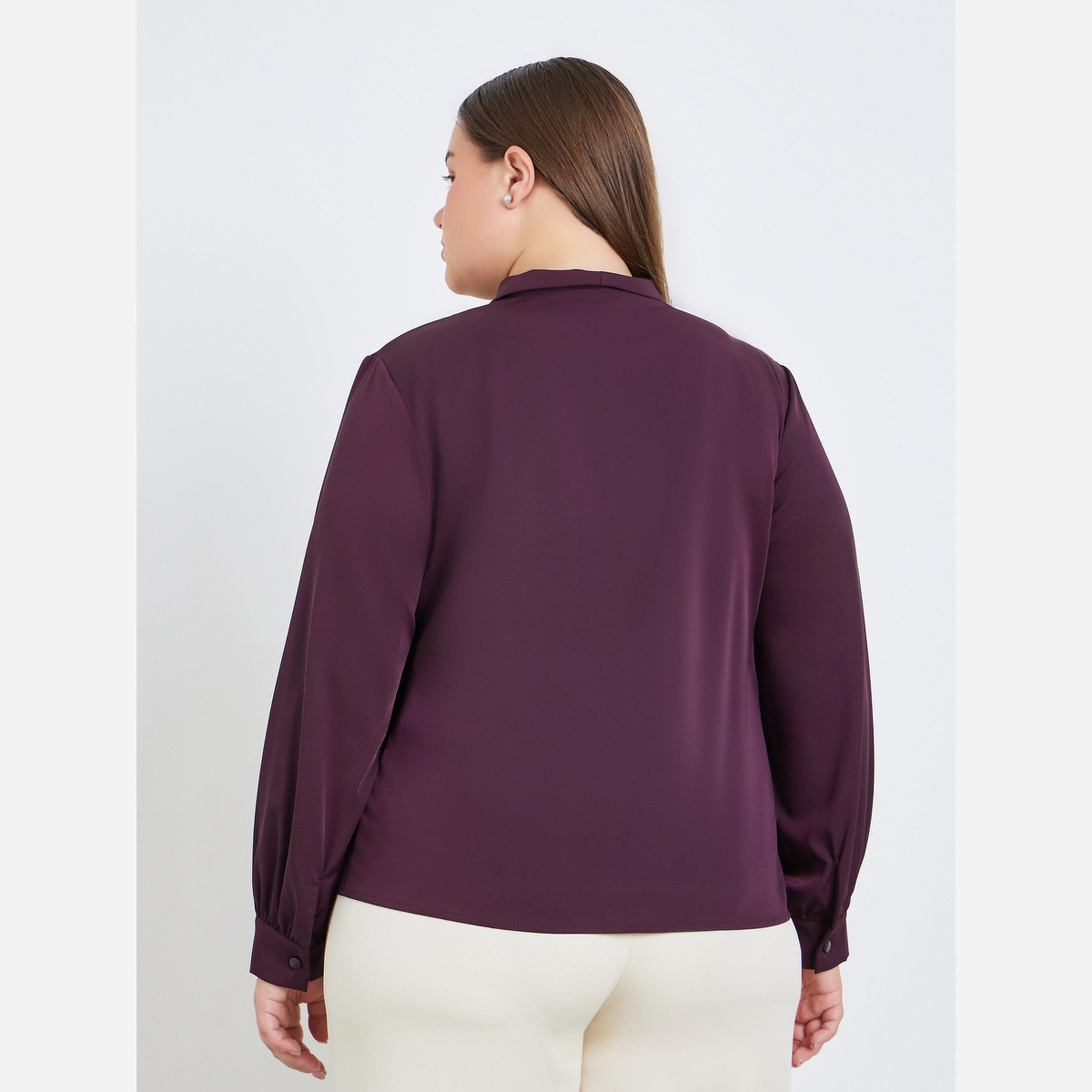 ستايلي - بلوزة ملفوفة أكمام طويلة لون برغندي، مقاس واسع-women-clothing-shirtsandblouses-blouses-image-4