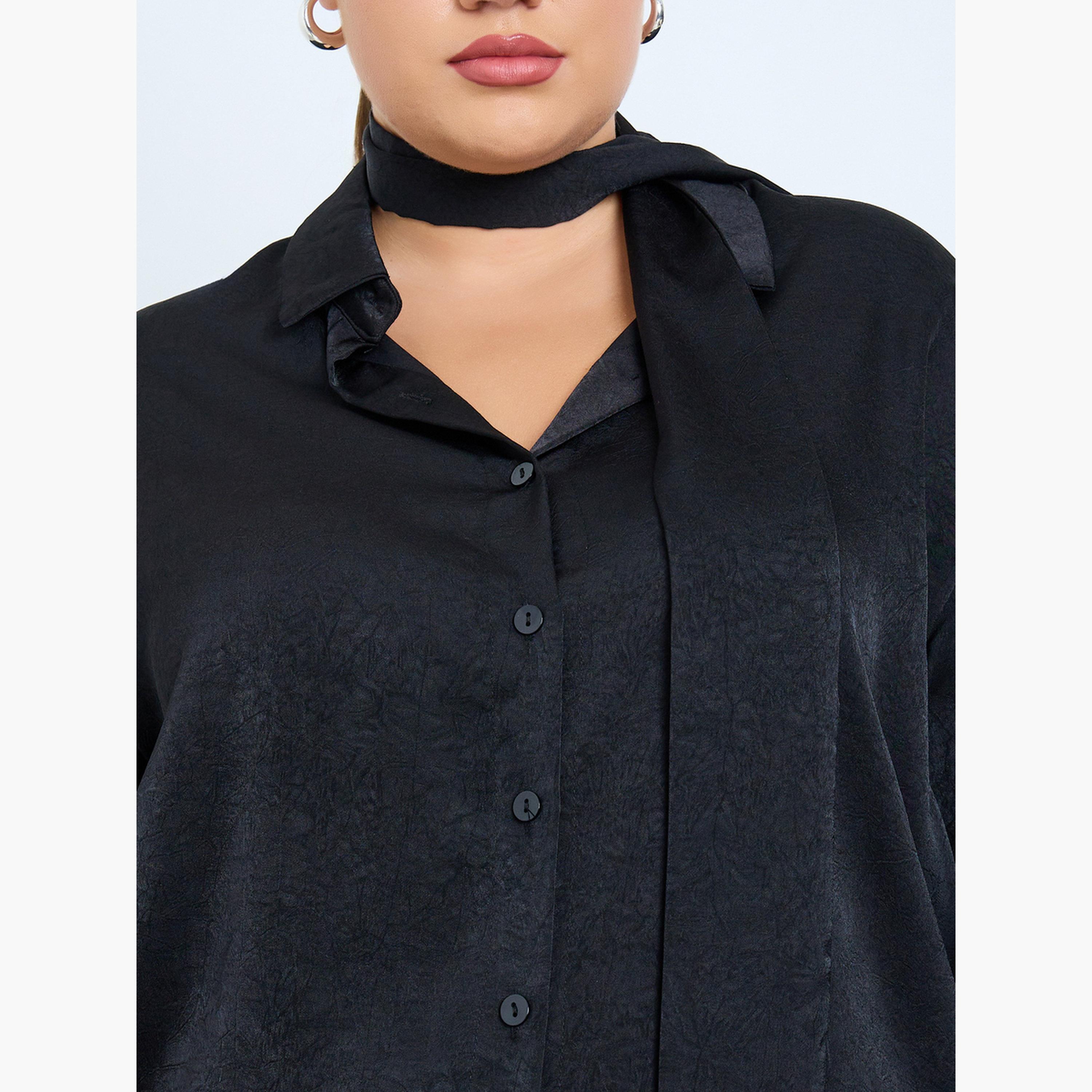 ستايلي - قميص وشاح ساتان مقاس كبير لون أسود-women-clothing-shirtsandblouses-blouses-image-4