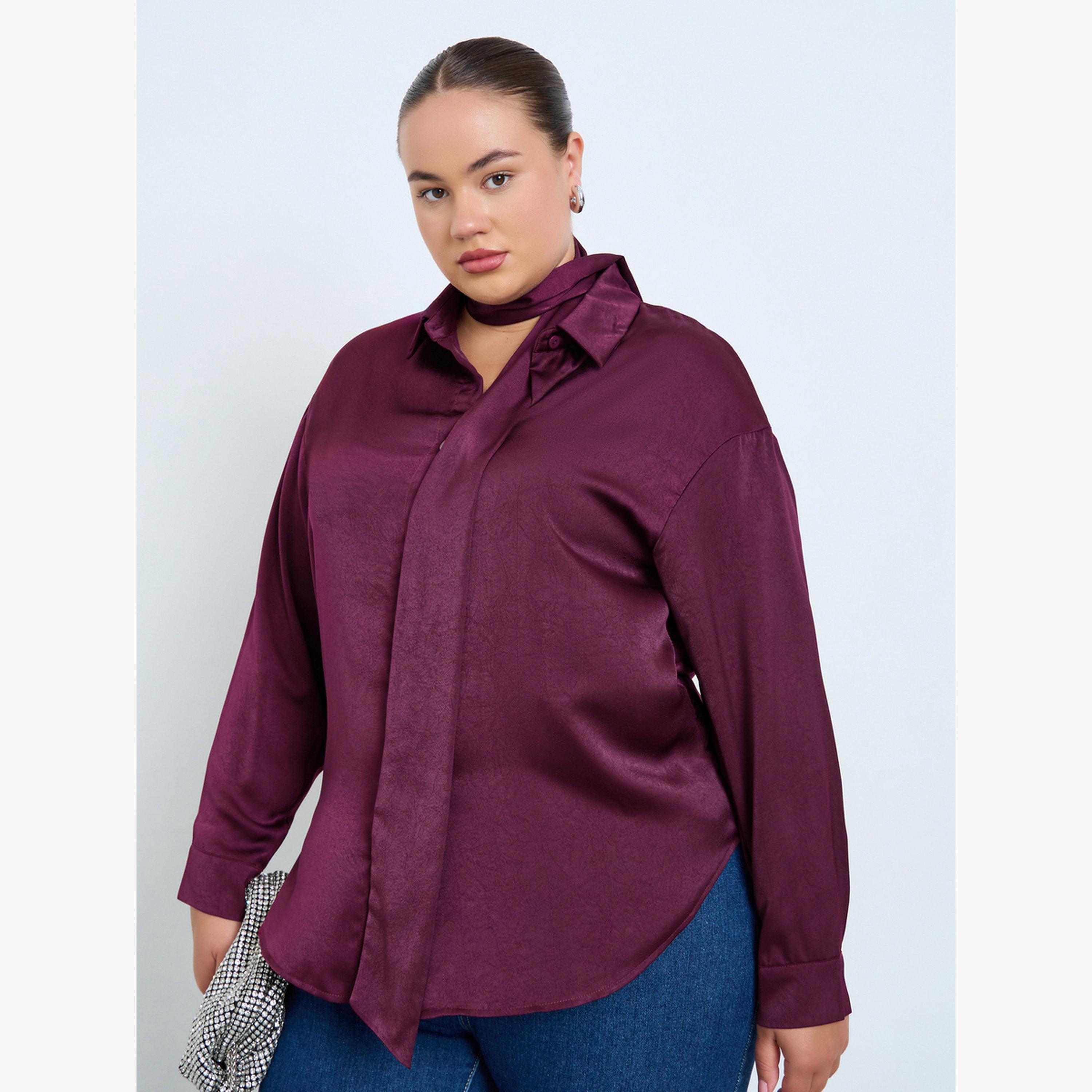 ستايلي - قميص ساتان مقاس كبير لون برغندي-women-clothing-shirtsandblouses-blouses-image-1