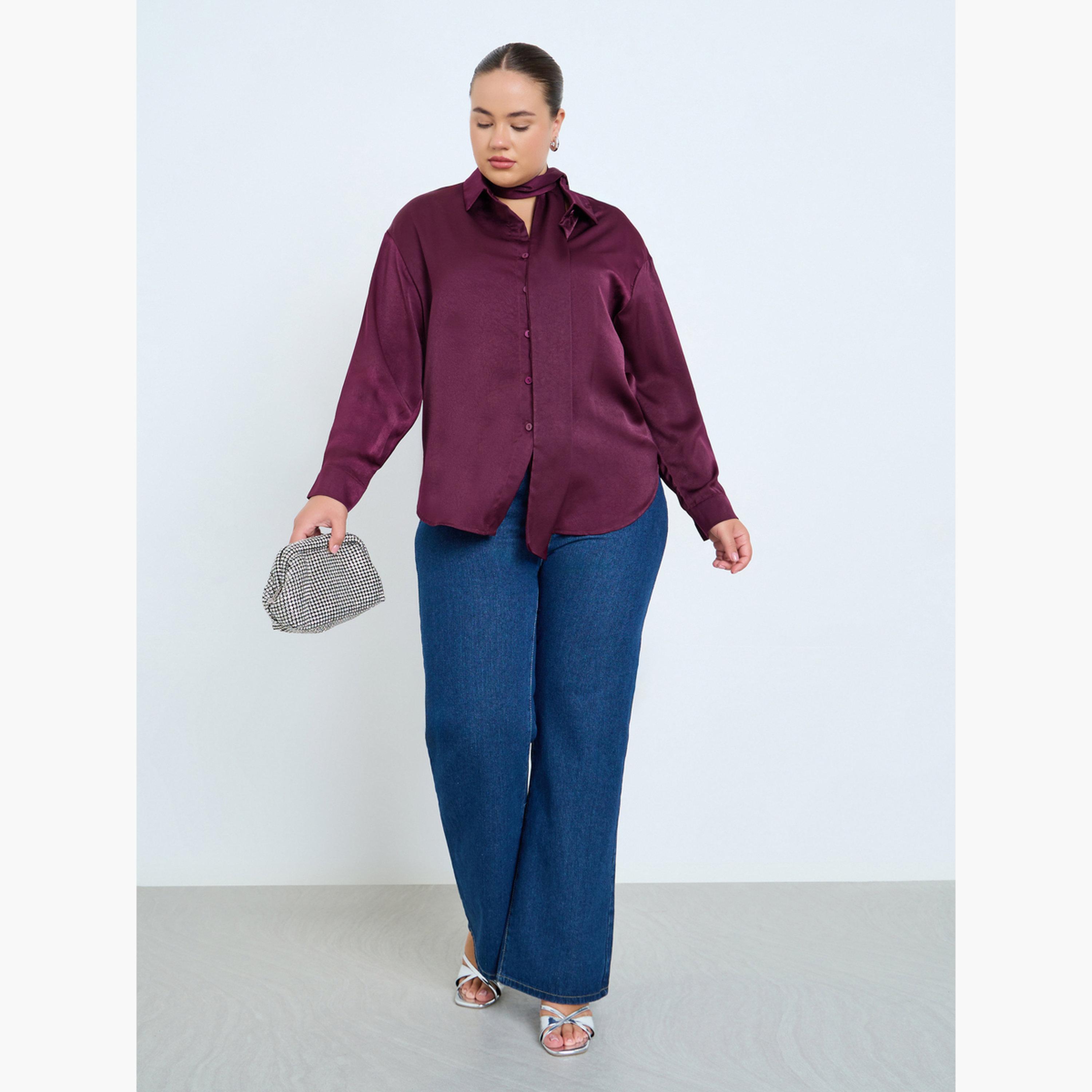 ستايلي - قميص ساتان مقاس كبير لون برغندي-women-clothing-shirtsandblouses-blouses-image-2