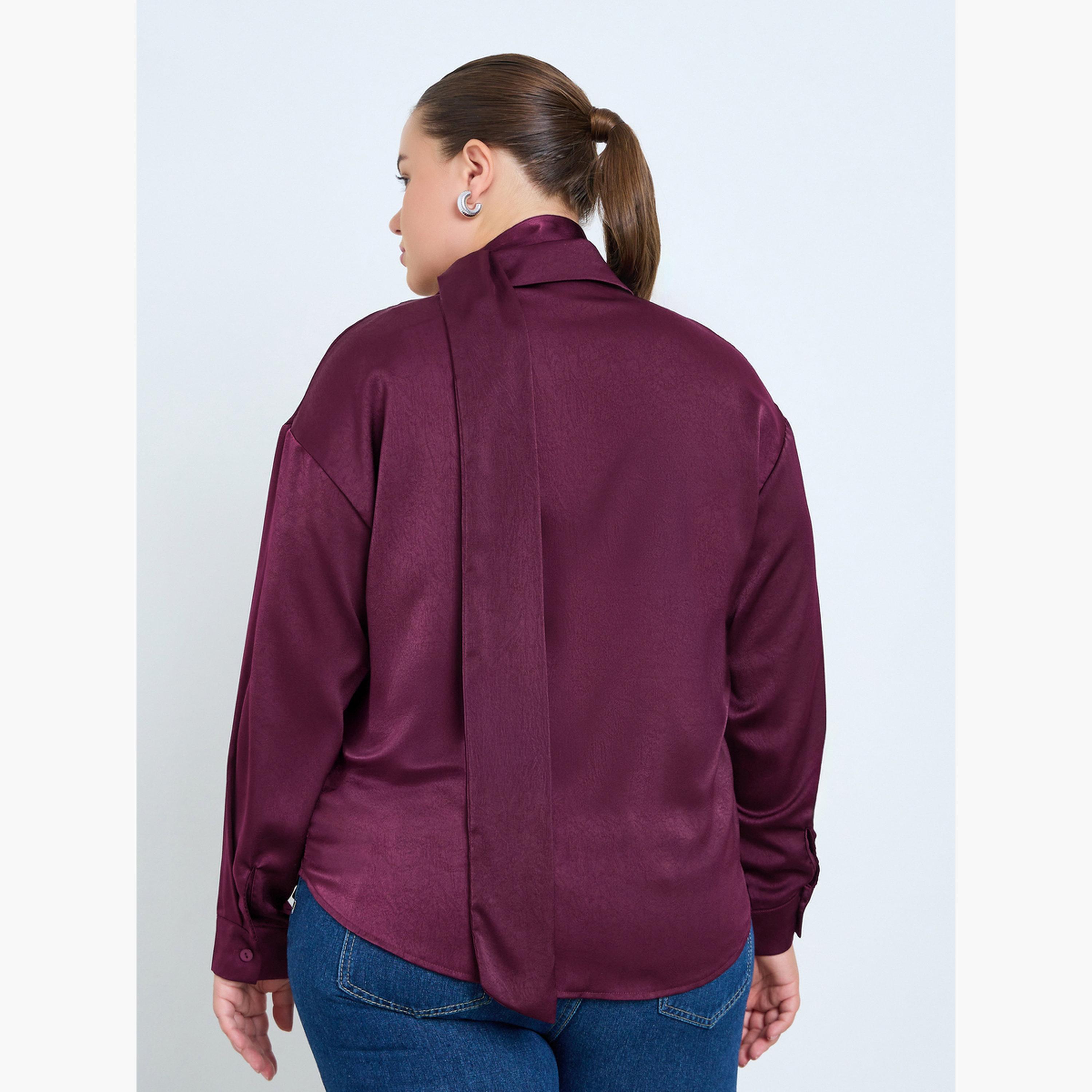 ستايلي - قميص ساتان مقاس كبير لون برغندي-women-clothing-shirtsandblouses-blouses-image-4