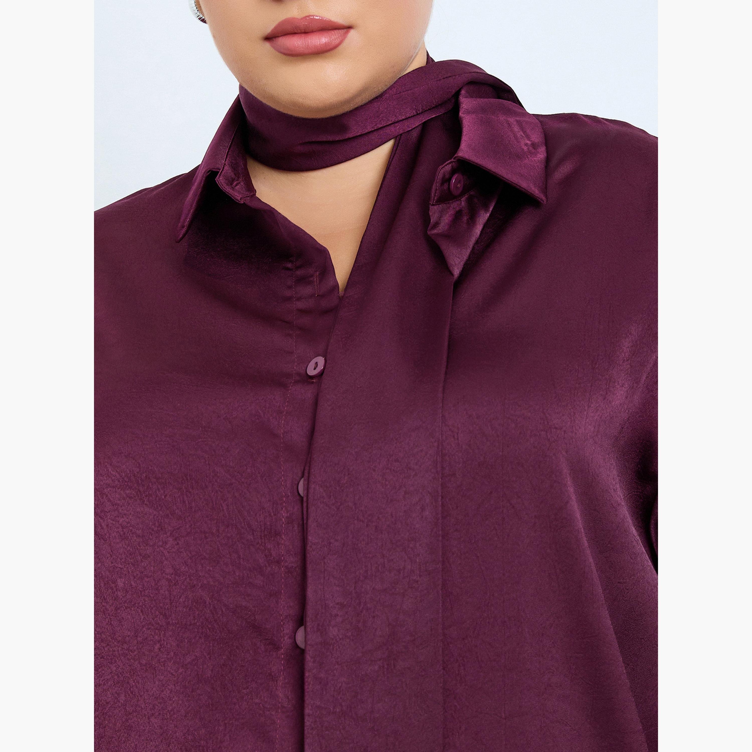 Styli Plus Size Burgundy Satin Shirt-women-clothing-shirtsandblouses-blouses-image-5