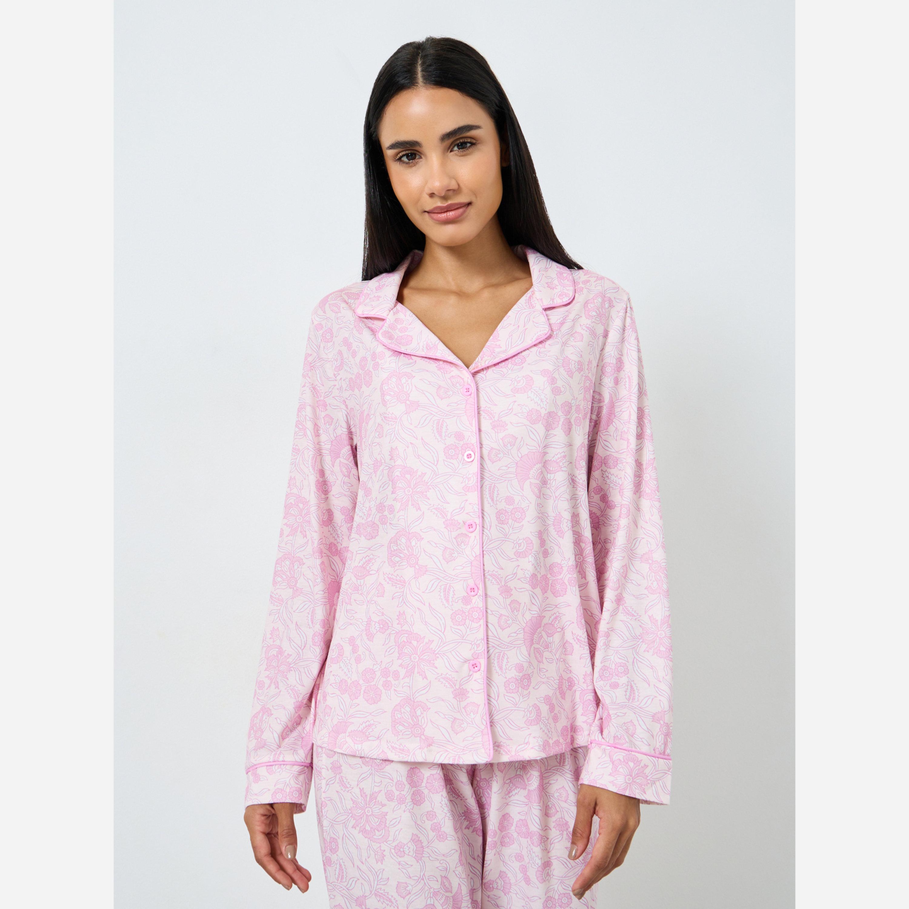 ستايلي - بيجاما قميص أكمام طويلة مزين بنقوش زهرية-women-clothing-nightwear-pyjamas-longsets-image-3