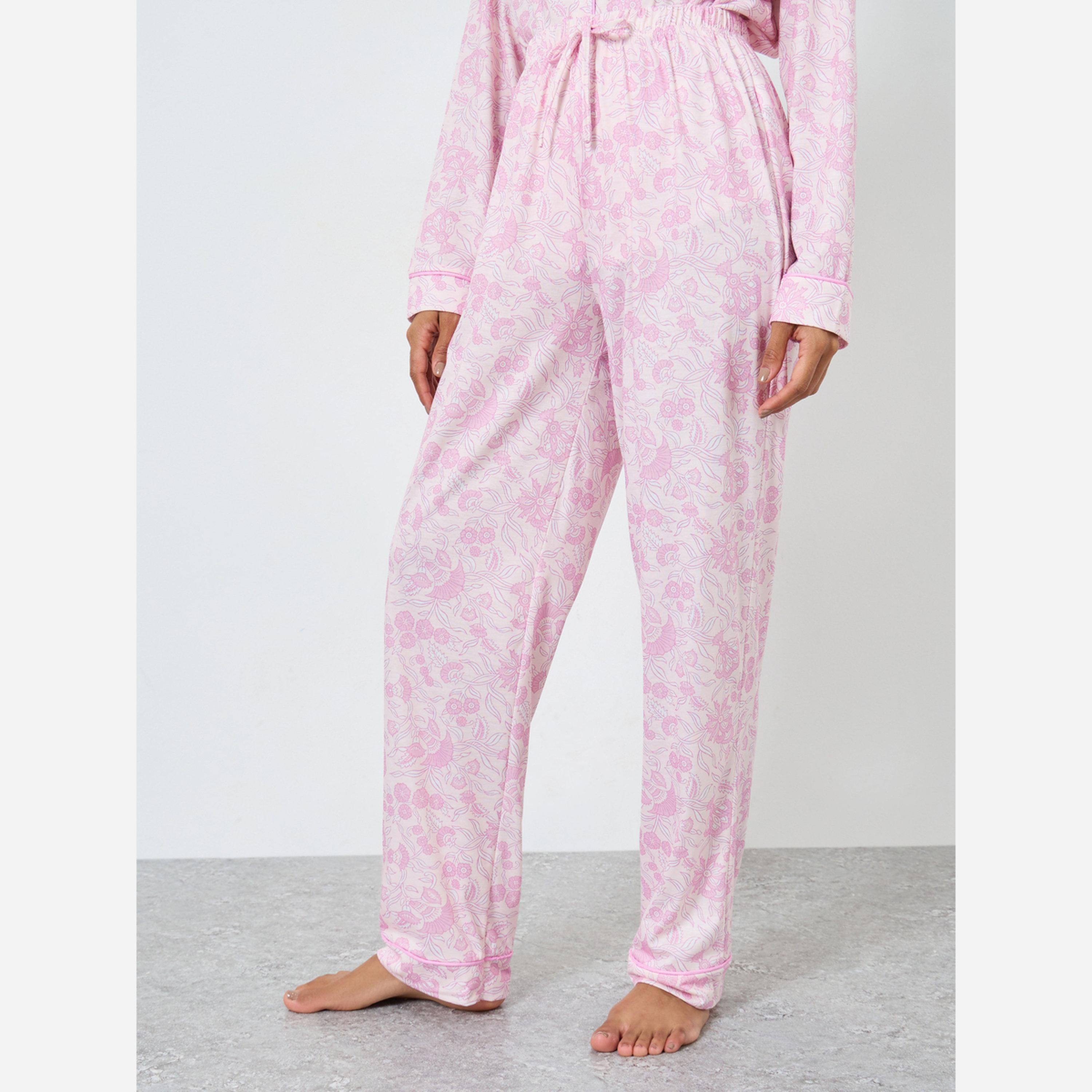 Styli Floral Piped Long Sleeve Shirt and Pyjama Set-women-clothing-nightwear-pyjamas-longsets-image-4