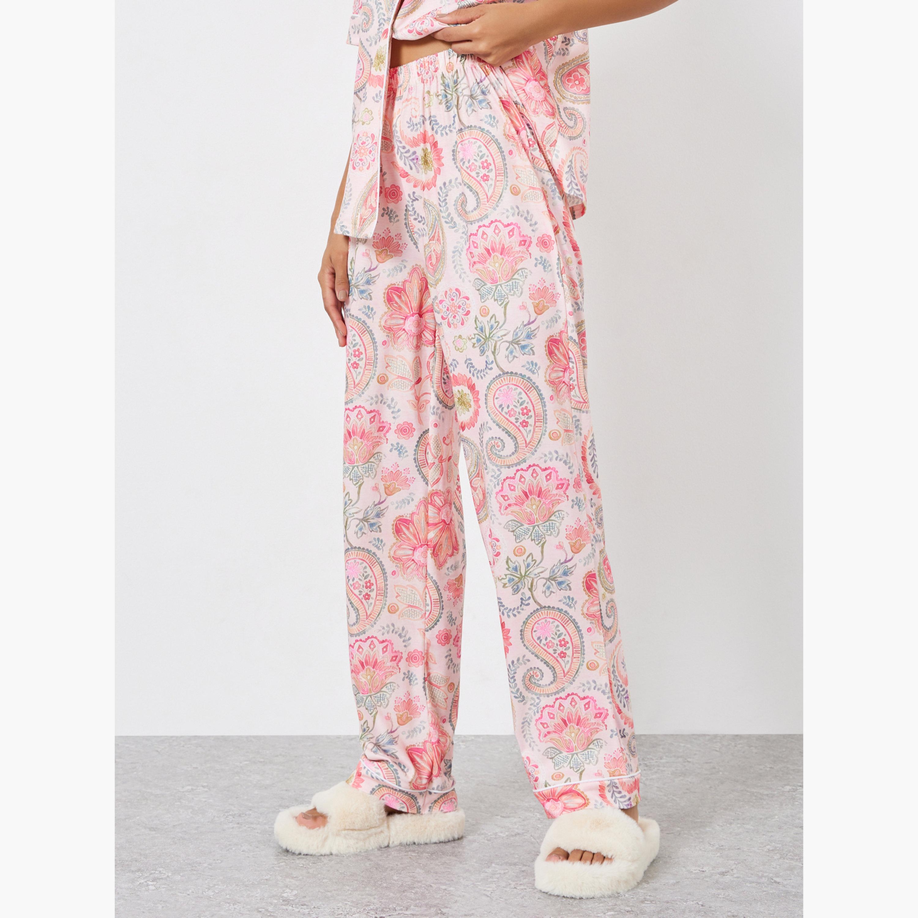 Styli Paisley Piped Short Sleeve Shirt and Pyjama Set-women-clothing-nightwear-pyjamas-longsets-image-4
