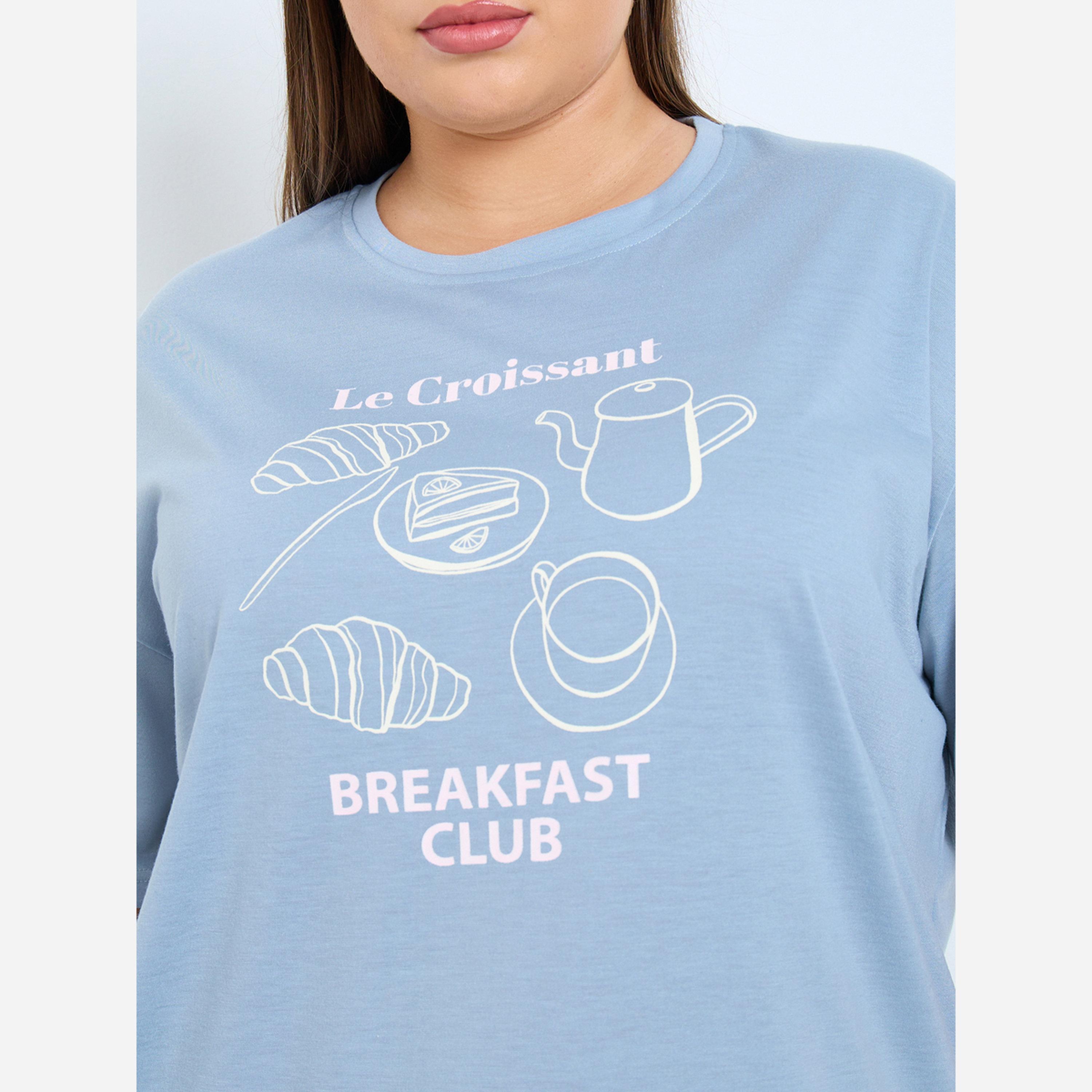 ستايلي - بيجاما مقاس واسع طبعة كرواسون وأكتاف منسدلة-women-clothing-nightwear-pyjamas-longsets-image-3