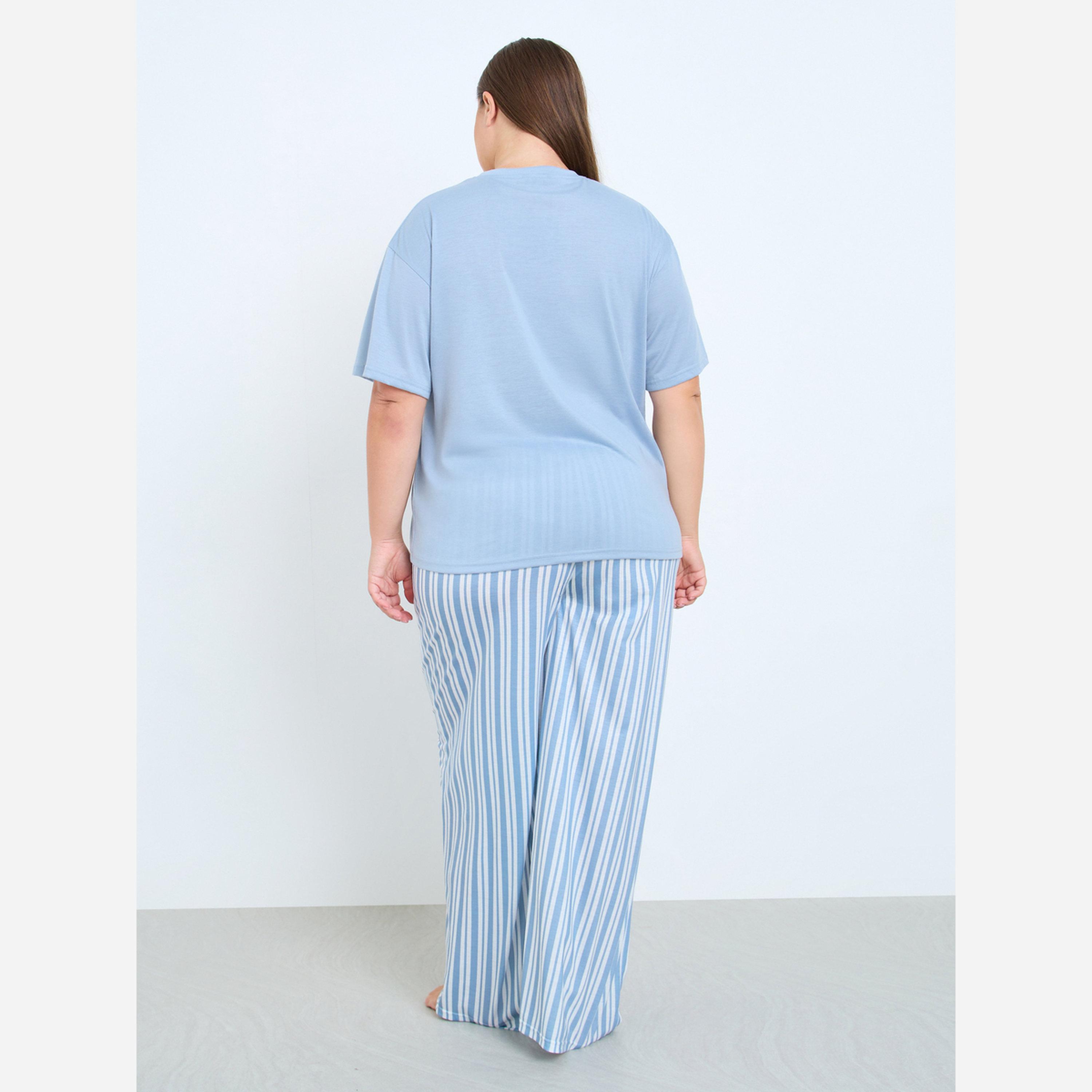 ستايلي - بيجاما مقاس واسع طبعة كرواسون وأكتاف منسدلة-women-clothing-nightwear-pyjamas-longsets-image-5