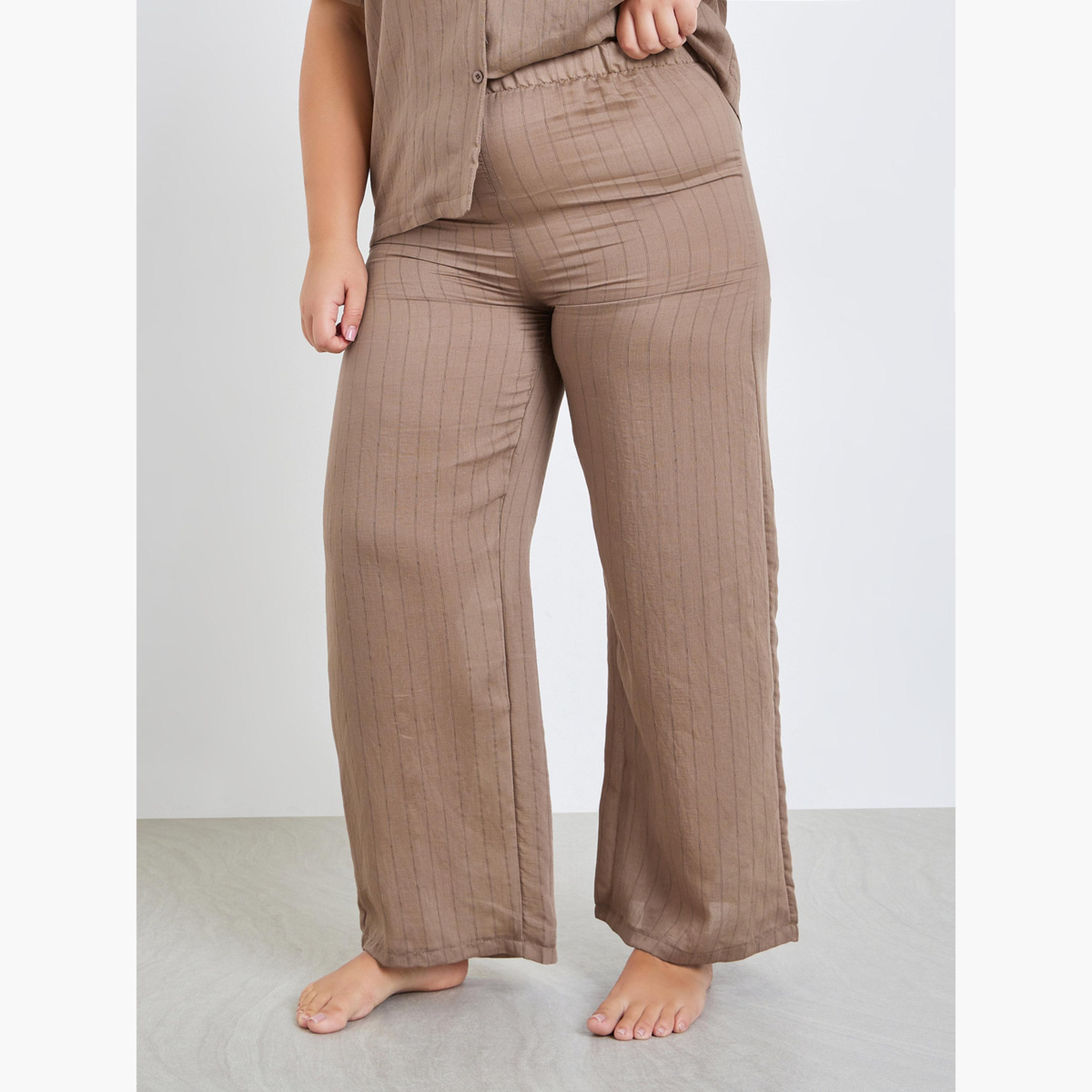 طقم بيجاما من بنطال وبلوزة مخططة بمقاس كبير-women-clothing-nightwear-pyjamas-longsets-image-5