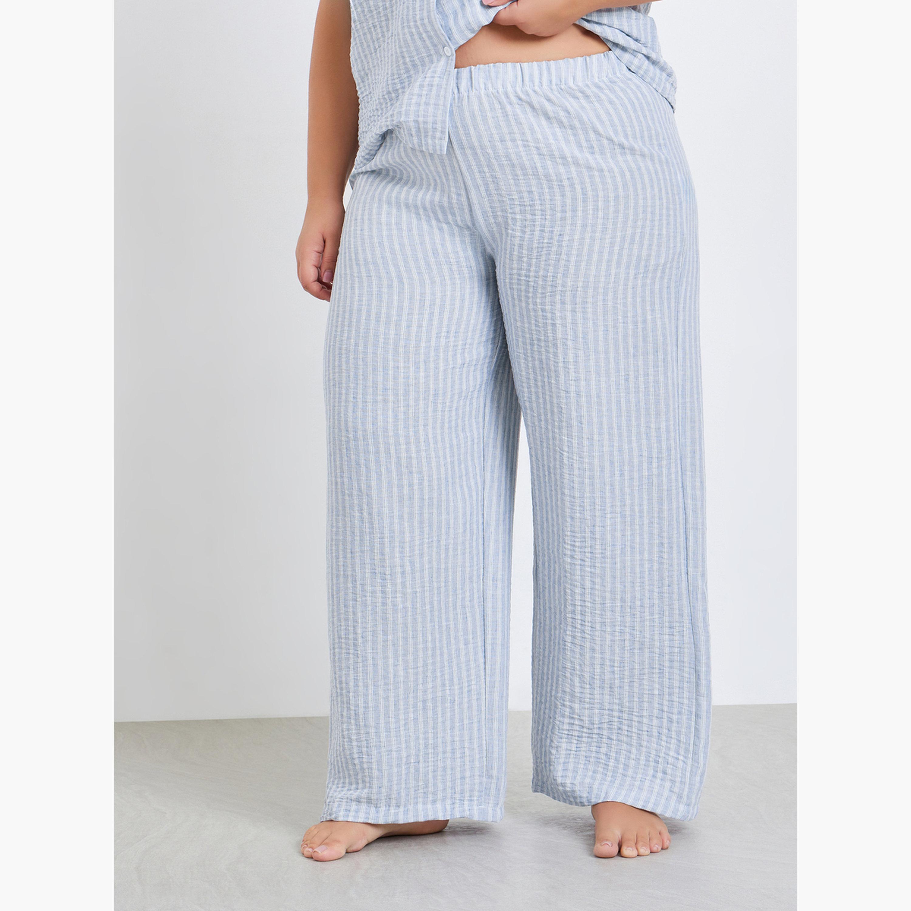 طقم بيجاما من بنطال وبلوزة مخططة بمقاس كبير-women-clothing-nightwear-pyjamas-longsets-image-4