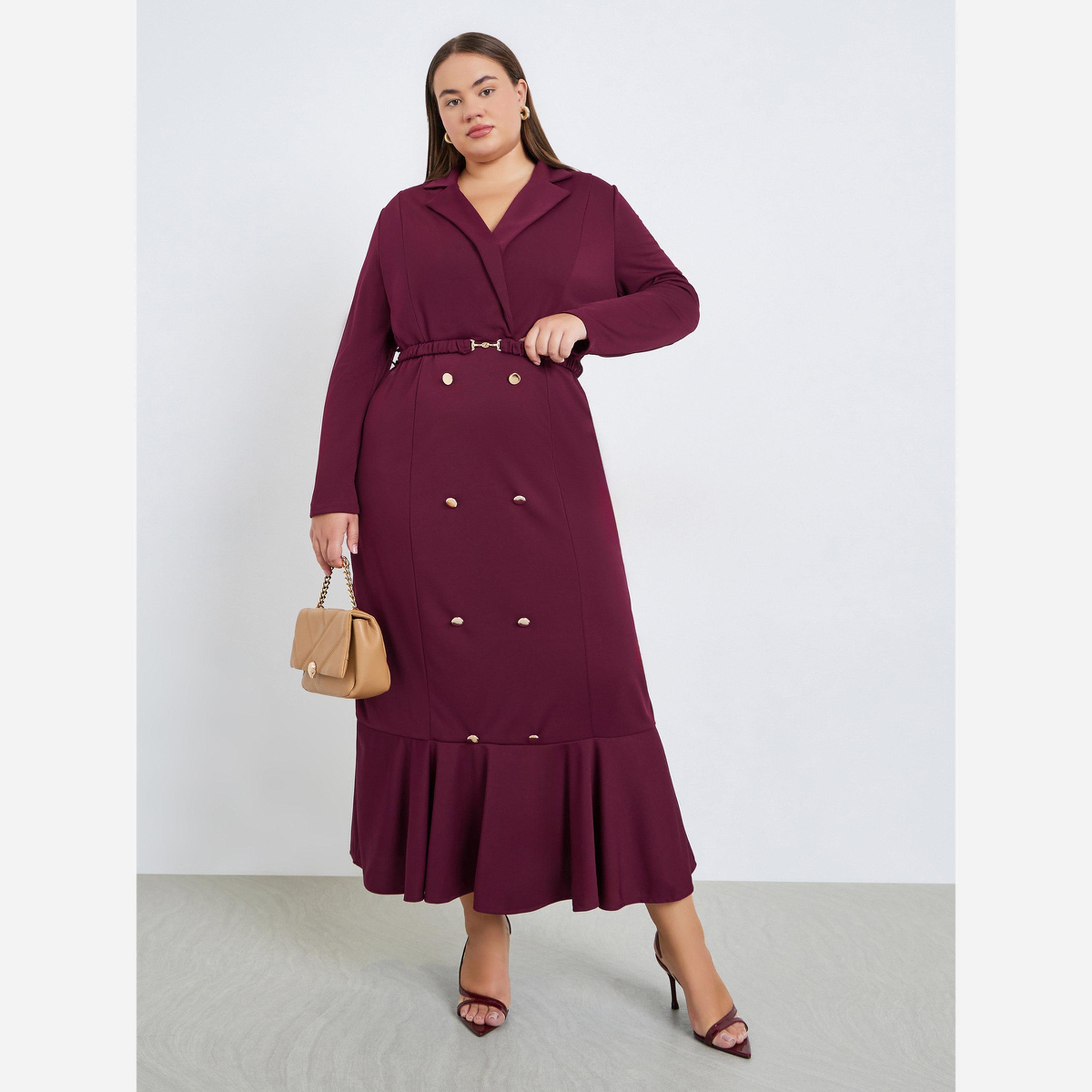 Styli Plus Size Burgundy Blazer Maxi Dress-women-clothing-dresses-image-1